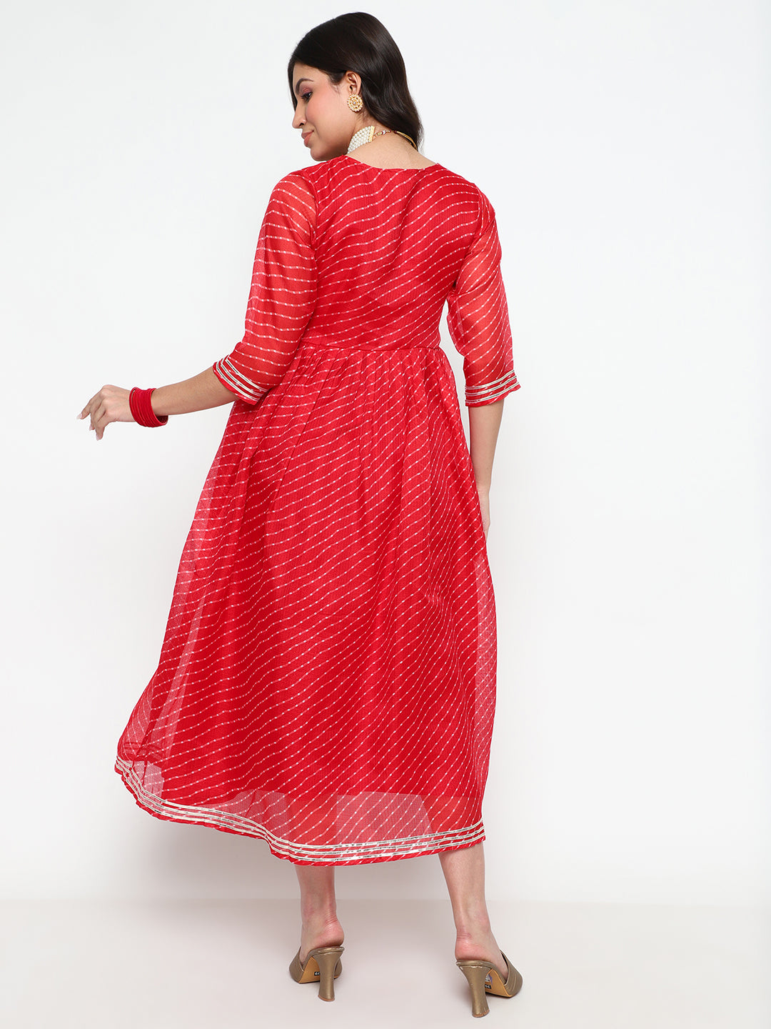 Red Leheriya Print Cotton Anarkali Kurta