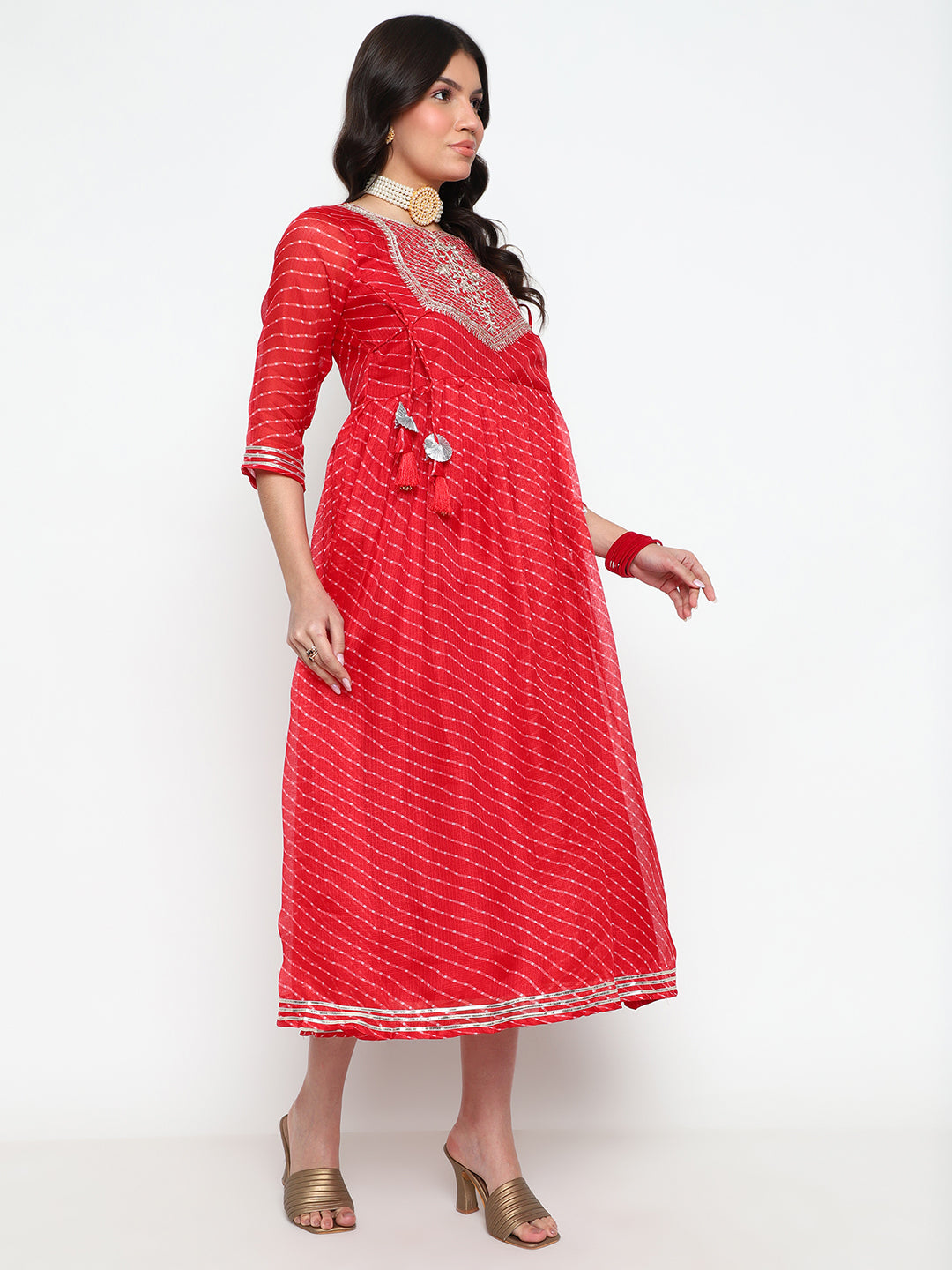 Red Leheriya Print Cotton Anarkali Kurta