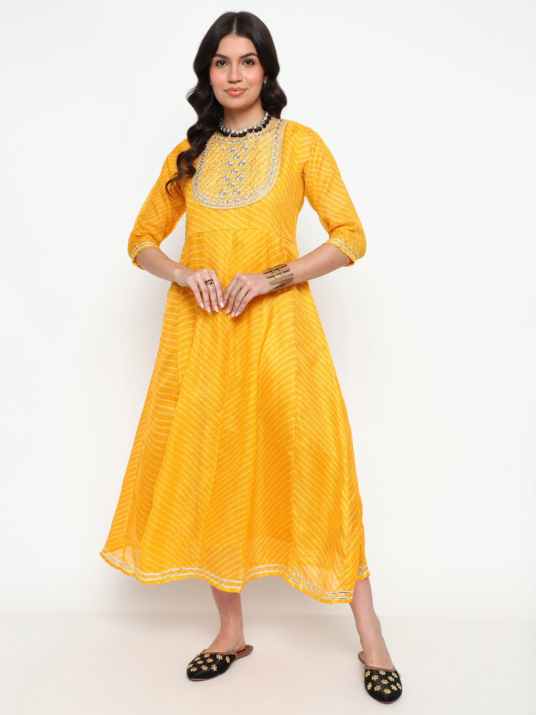 Yellow Leheriya Print Anarkali Kurta