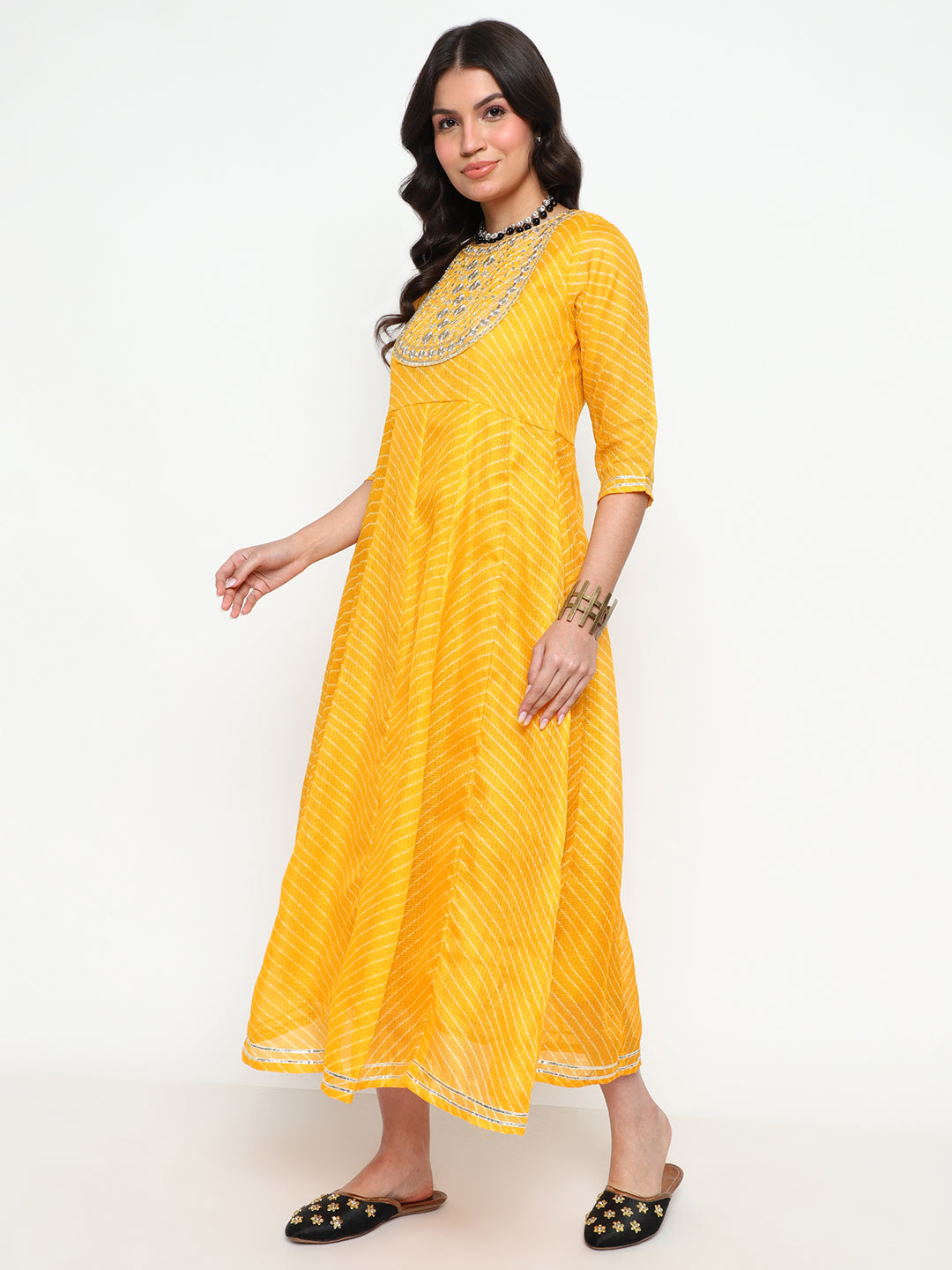 Yellow Leheriya Print Anarkali Kurta