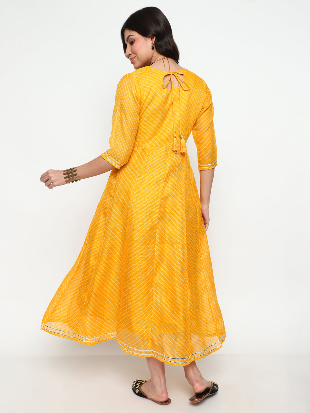 Yellow Leheriya Print Anarkali Kurta