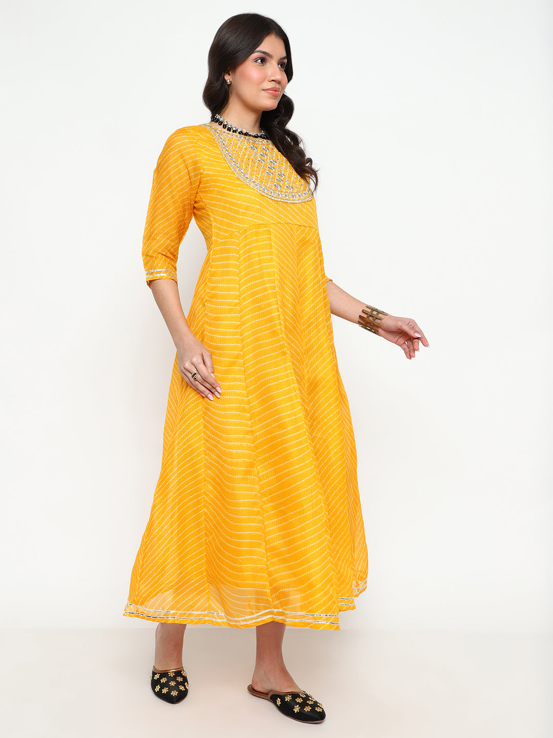 Yellow Leheriya Print Anarkali Kurta