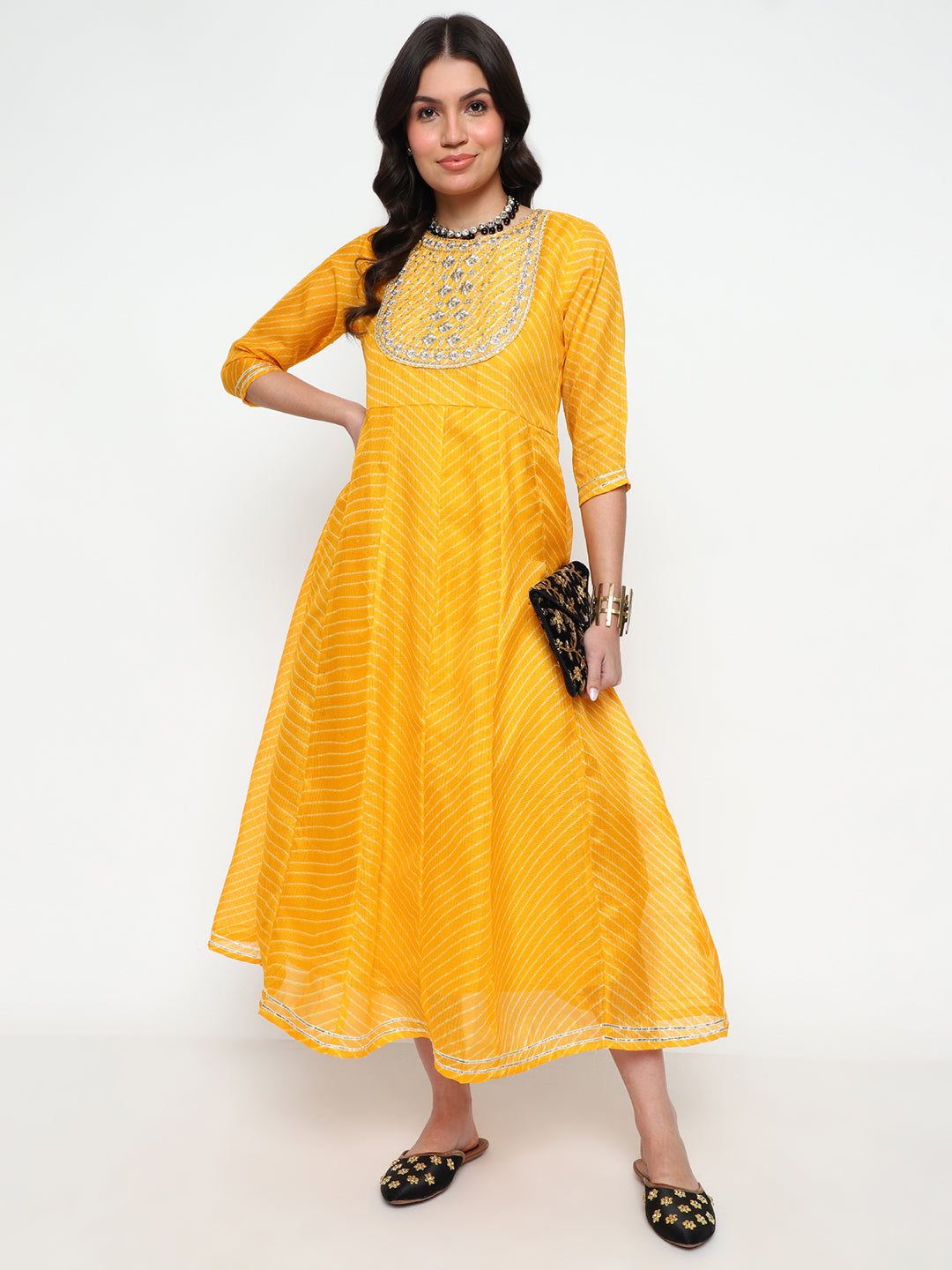 Yellow Leheriya Print Anarkali Kurta