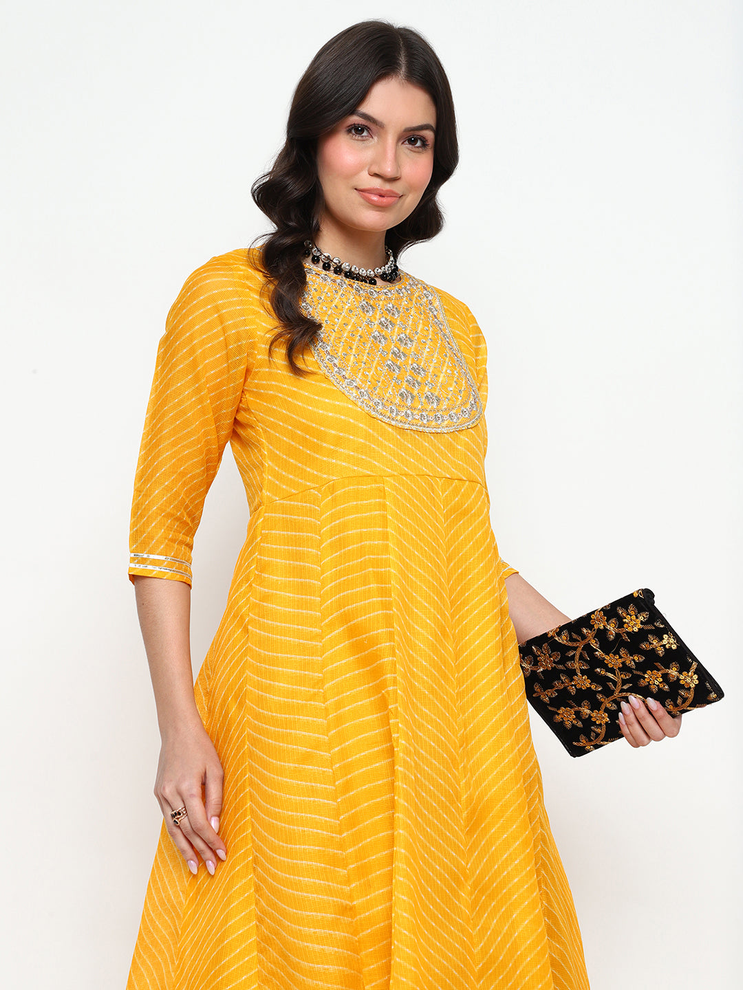Yellow Leheriya Print Anarkali Kurta
