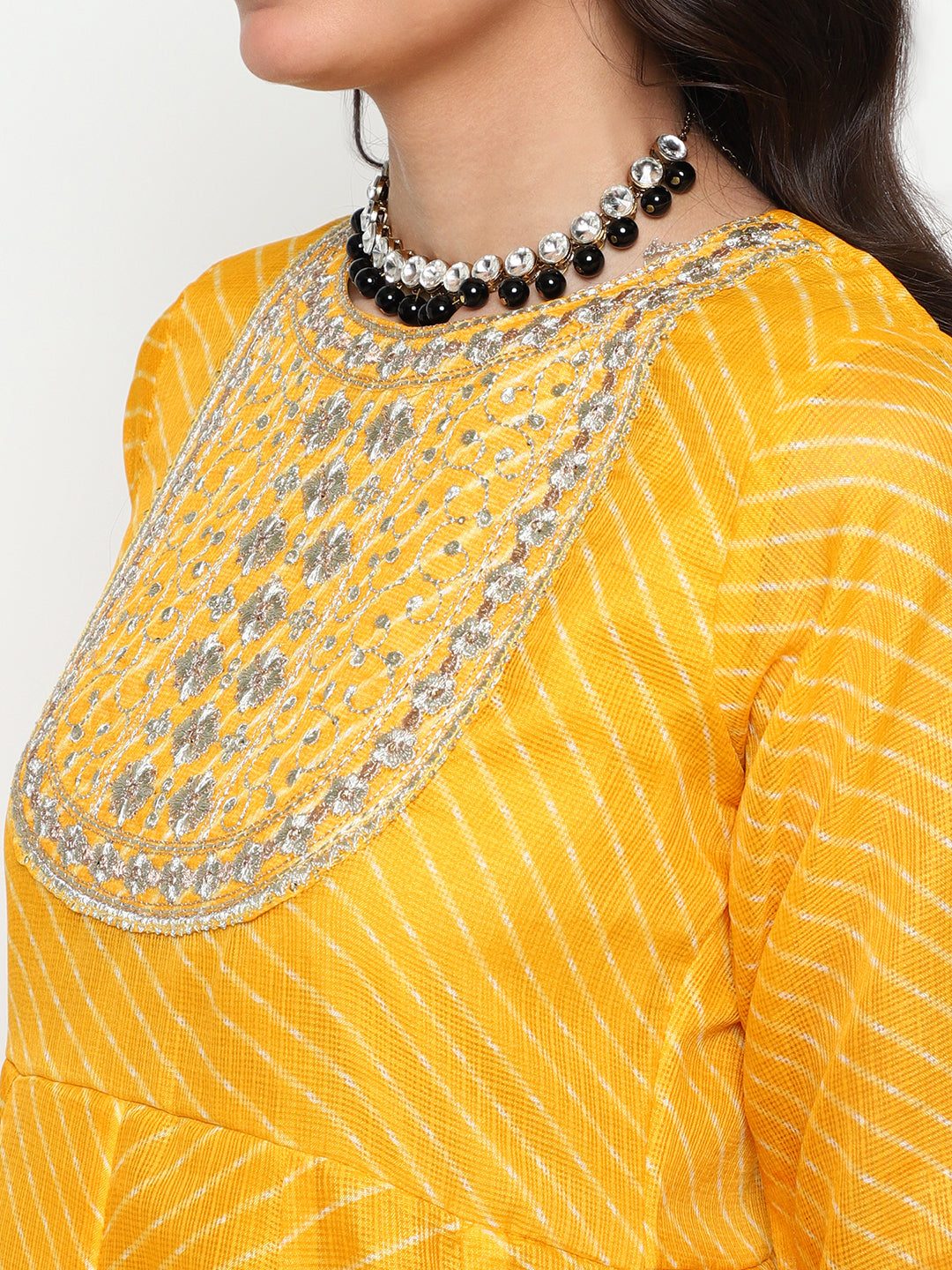 Yellow Leheriya Print Anarkali Kurta
