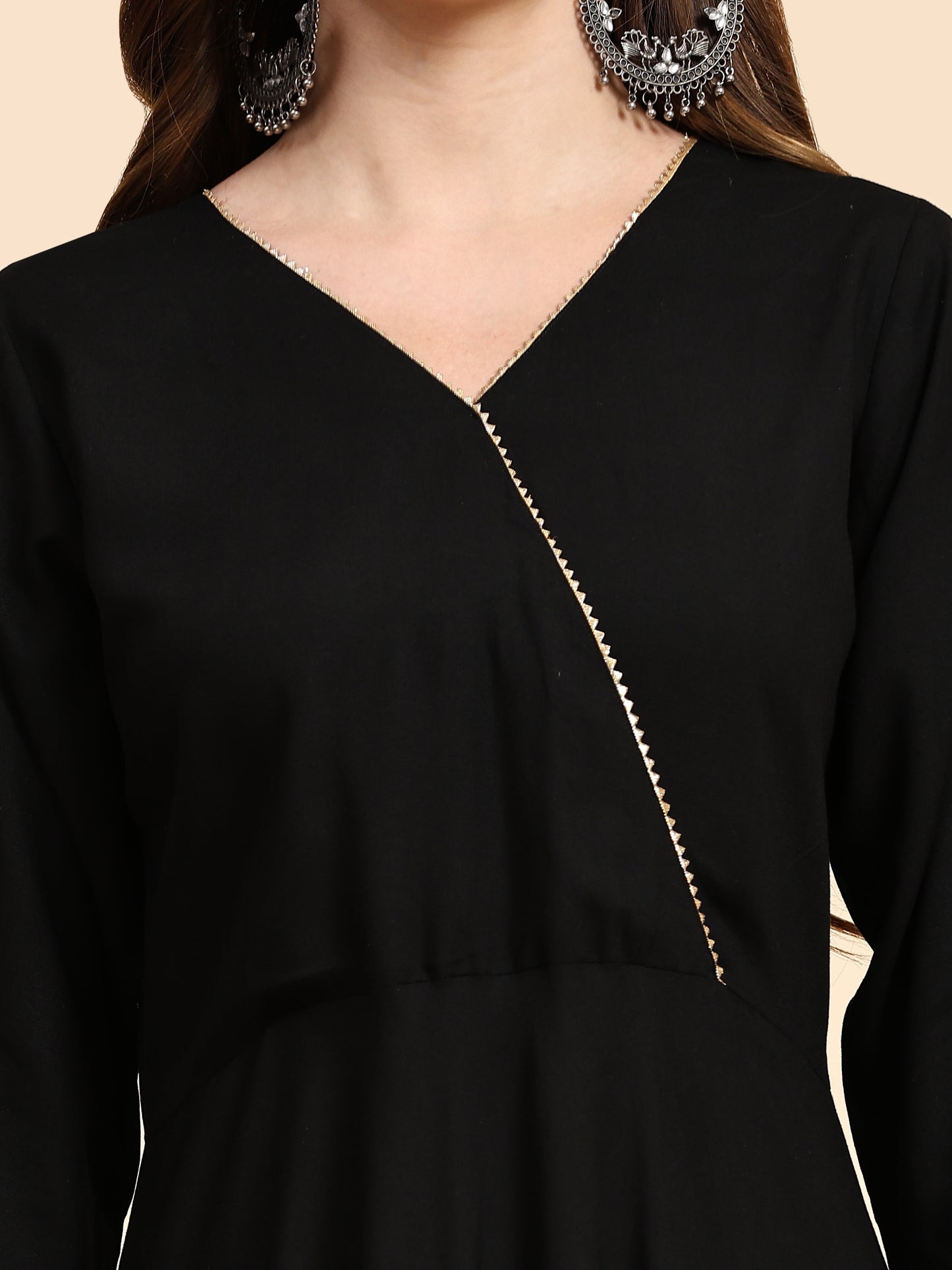 V-Neck Gotta Patti Detail A-Line Angrakha Ethnic Dress With Dupatta