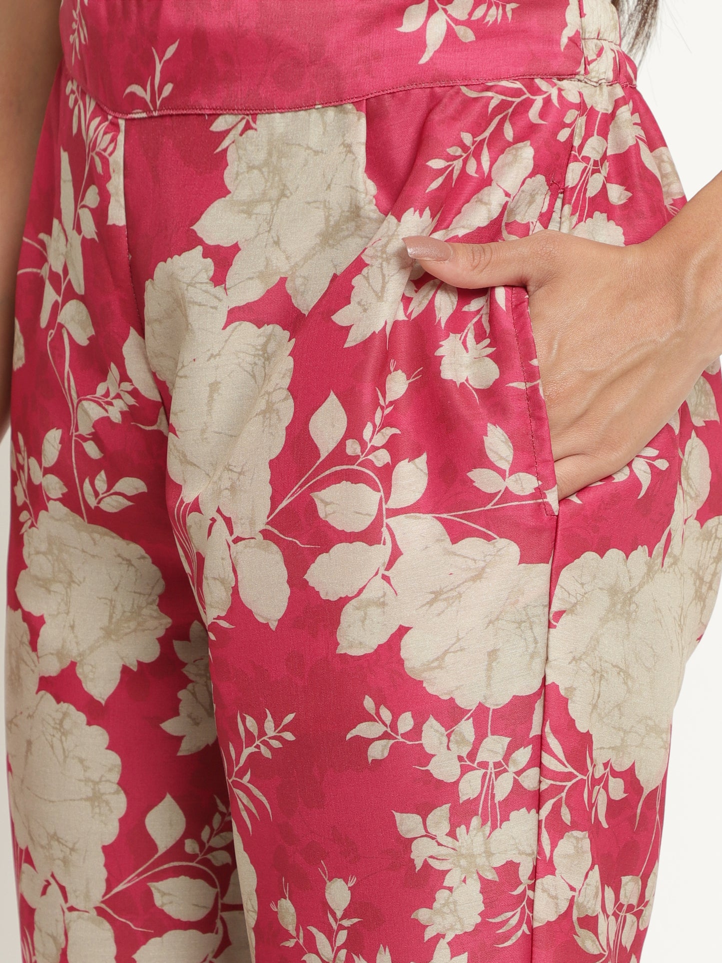 Pink Floral Silk Kurta Set