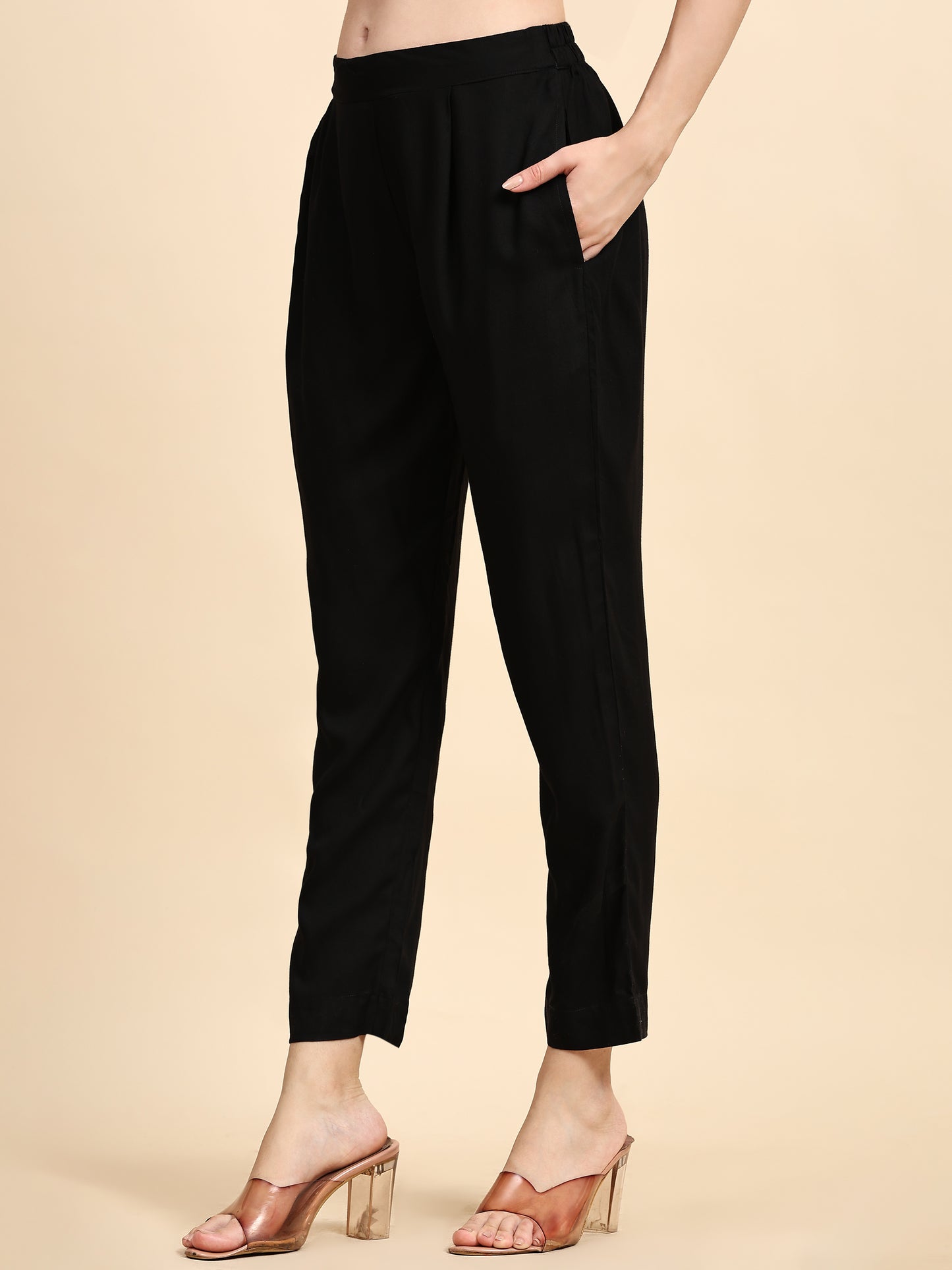 Solid Black Rayon Straight Kurta Set