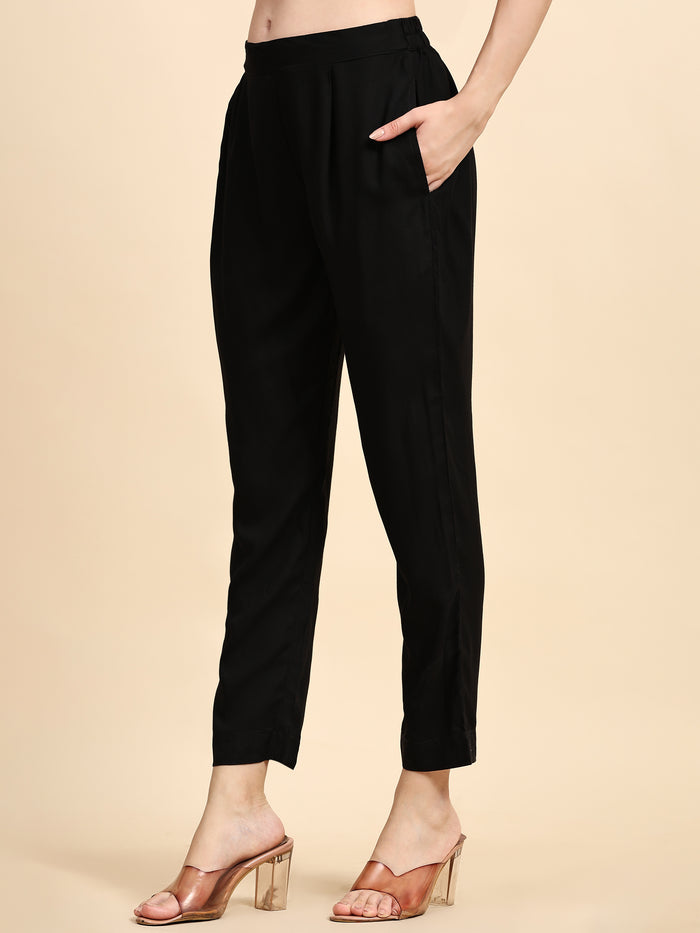 Solid Black Rayon Straight Kurta Set