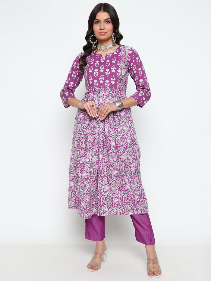 Cotton Floral Printed Kurta  Set