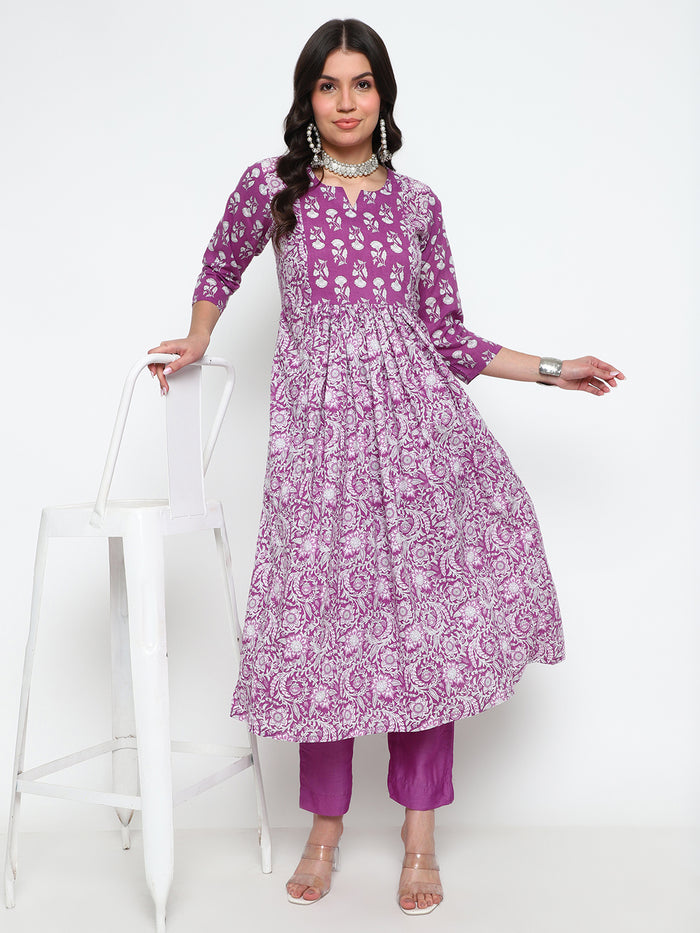 Cotton Floral Printed Kurta  Set