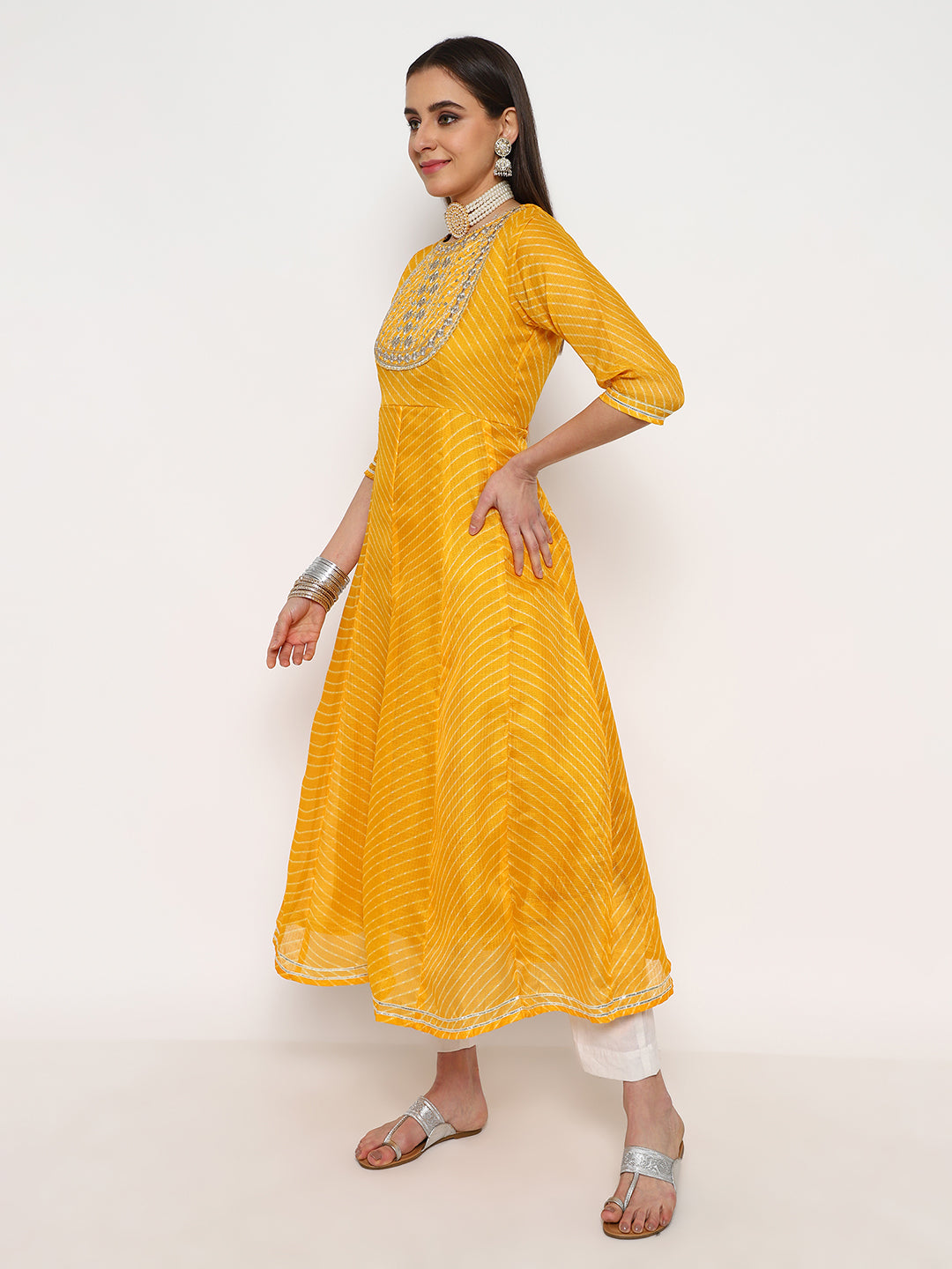 Yellow Cotton Anarkali Kurta Set