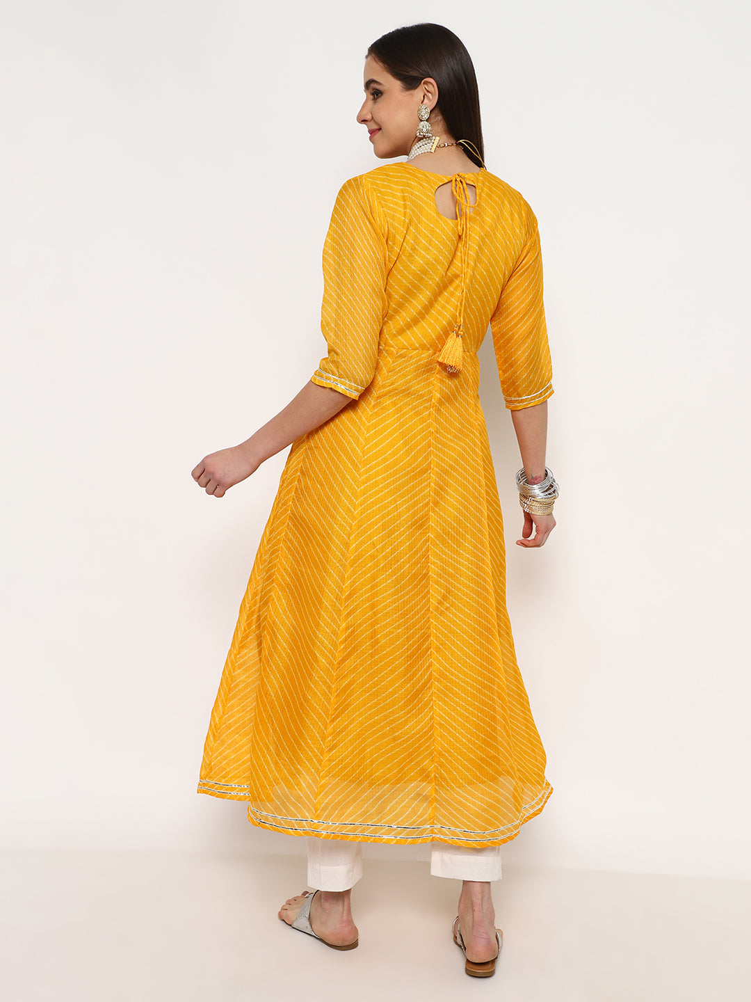 Yellow Cotton Anarkali Kurta Set