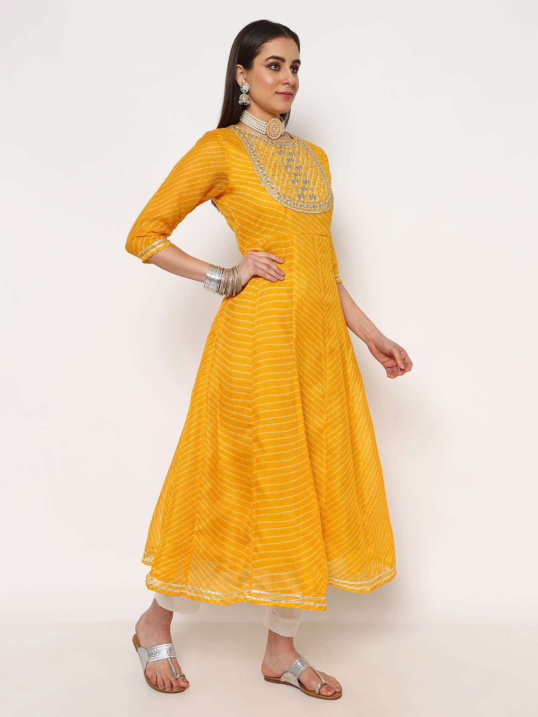 Yellow Cotton Anarkali Kurta Set