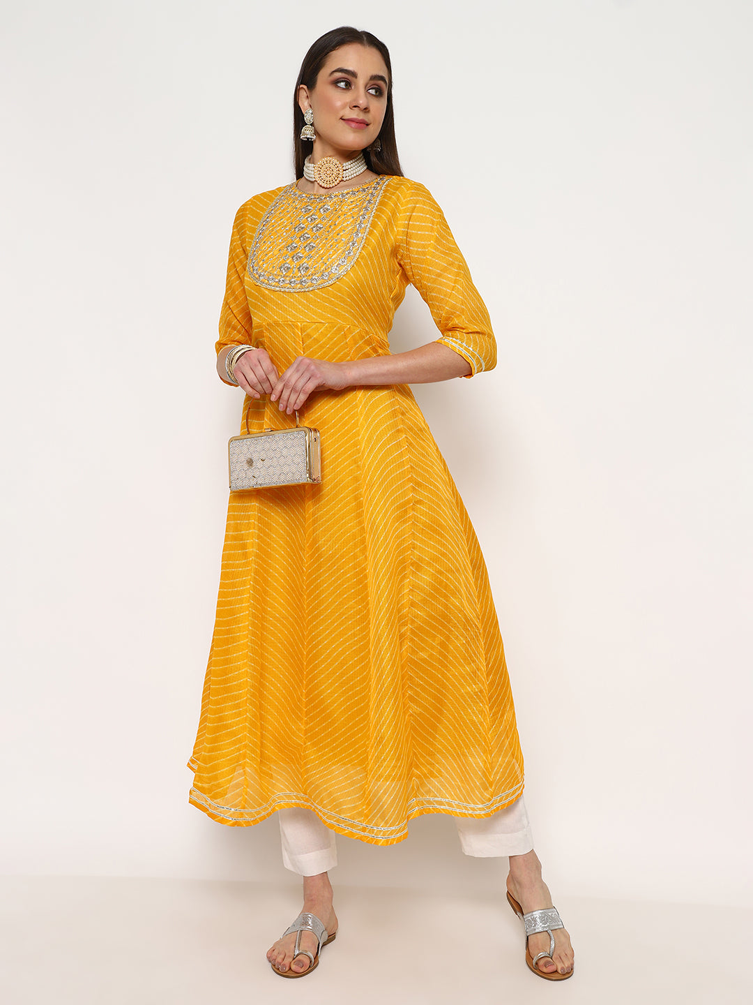 Yellow Cotton Anarkali Kurta Set