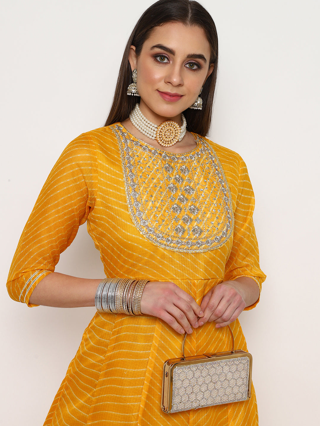Yellow Cotton Anarkali Kurta Set