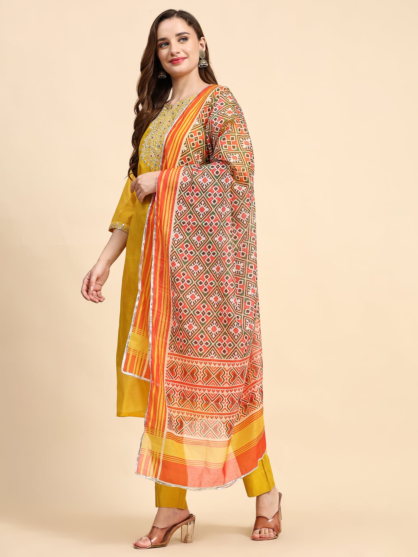 Yellow Chanderi Kurta Set with Printed Dupatta