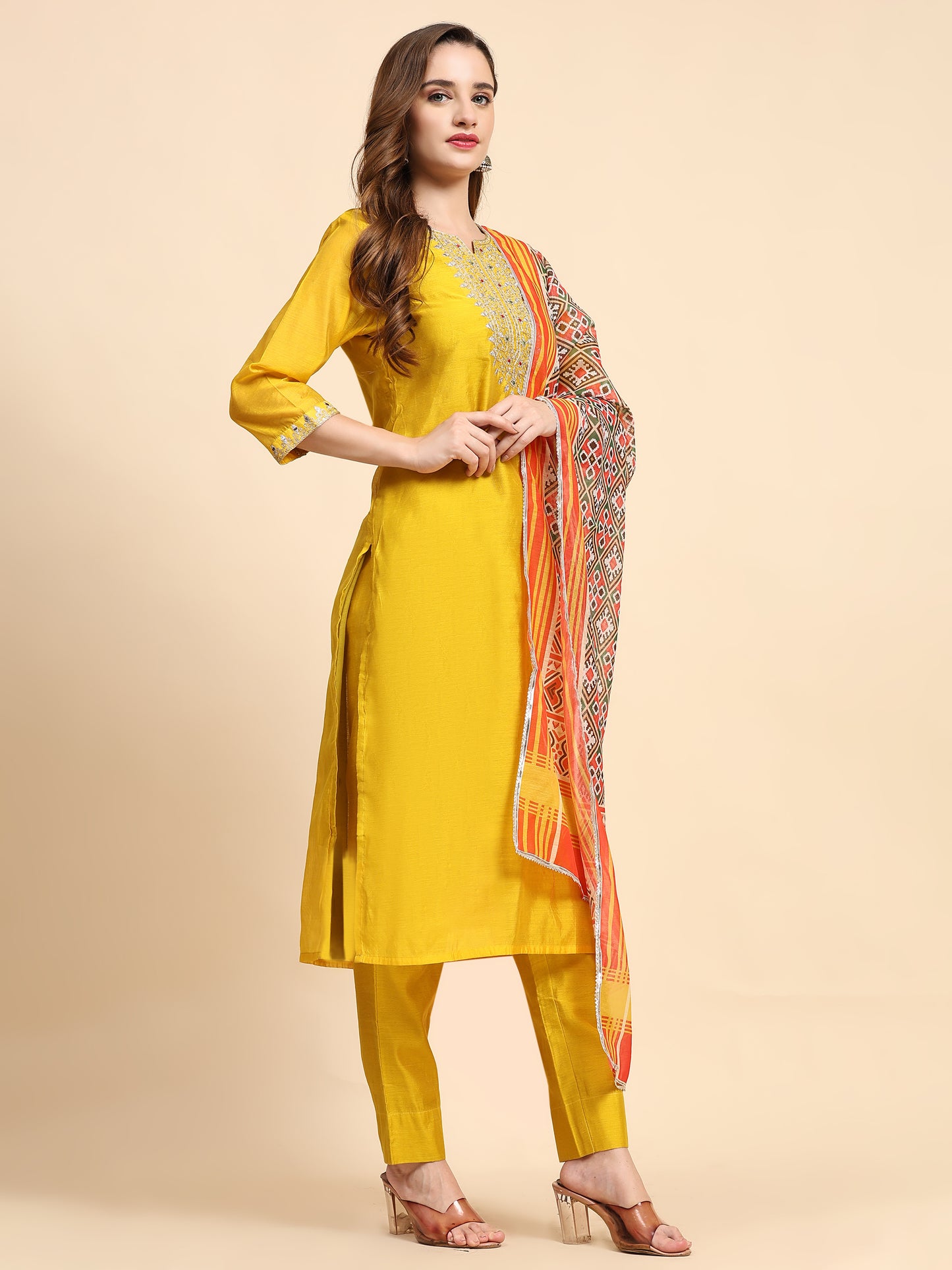 Yellow Chanderi Kurta Set with Printed Dupatta