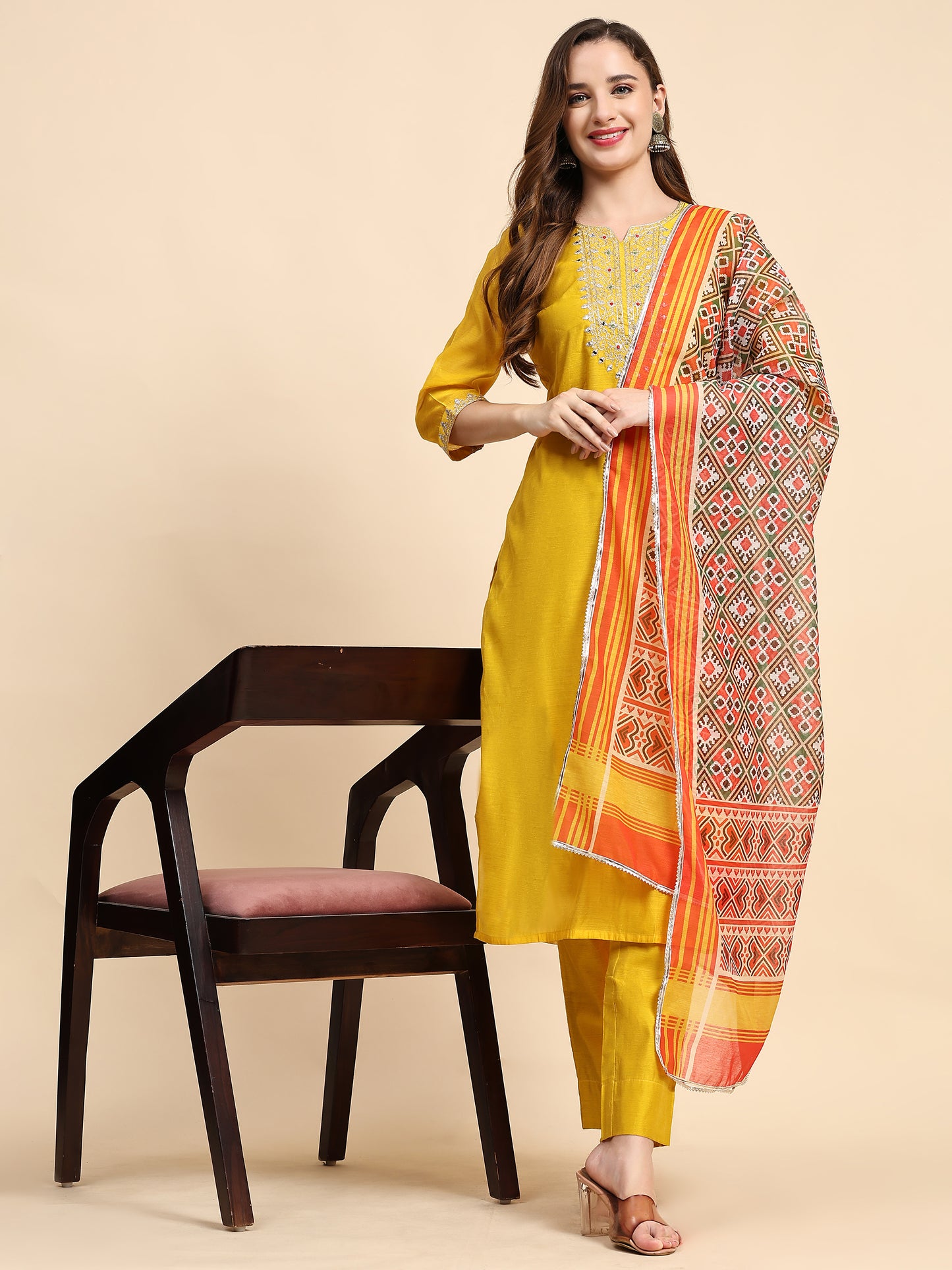 Yellow Chanderi Kurta Set with Printed Dupatta