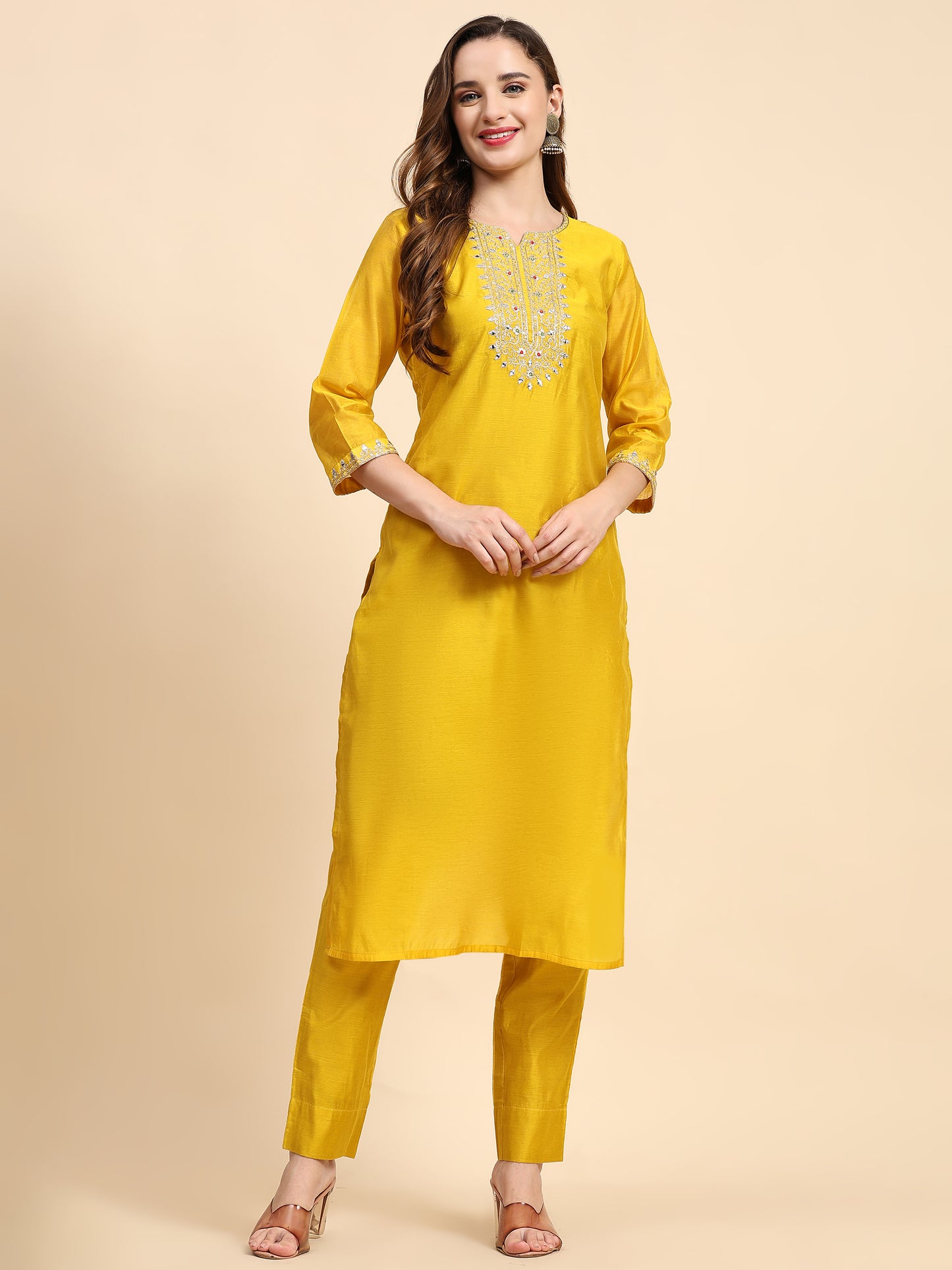 Yellow Chanderi Kurta Set with Printed Dupatta