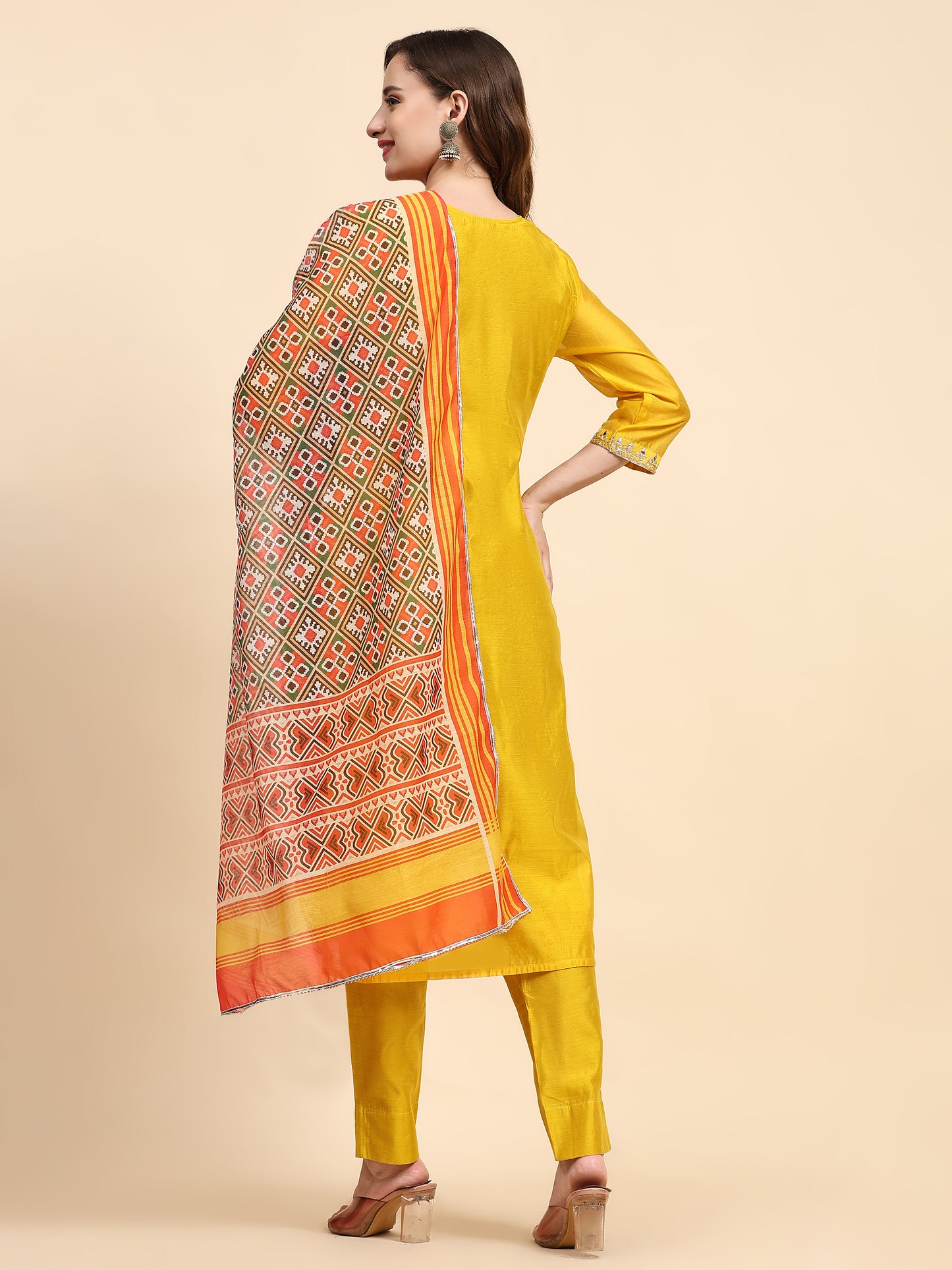 Yellow Chanderi Kurta Set with Printed Dupatta