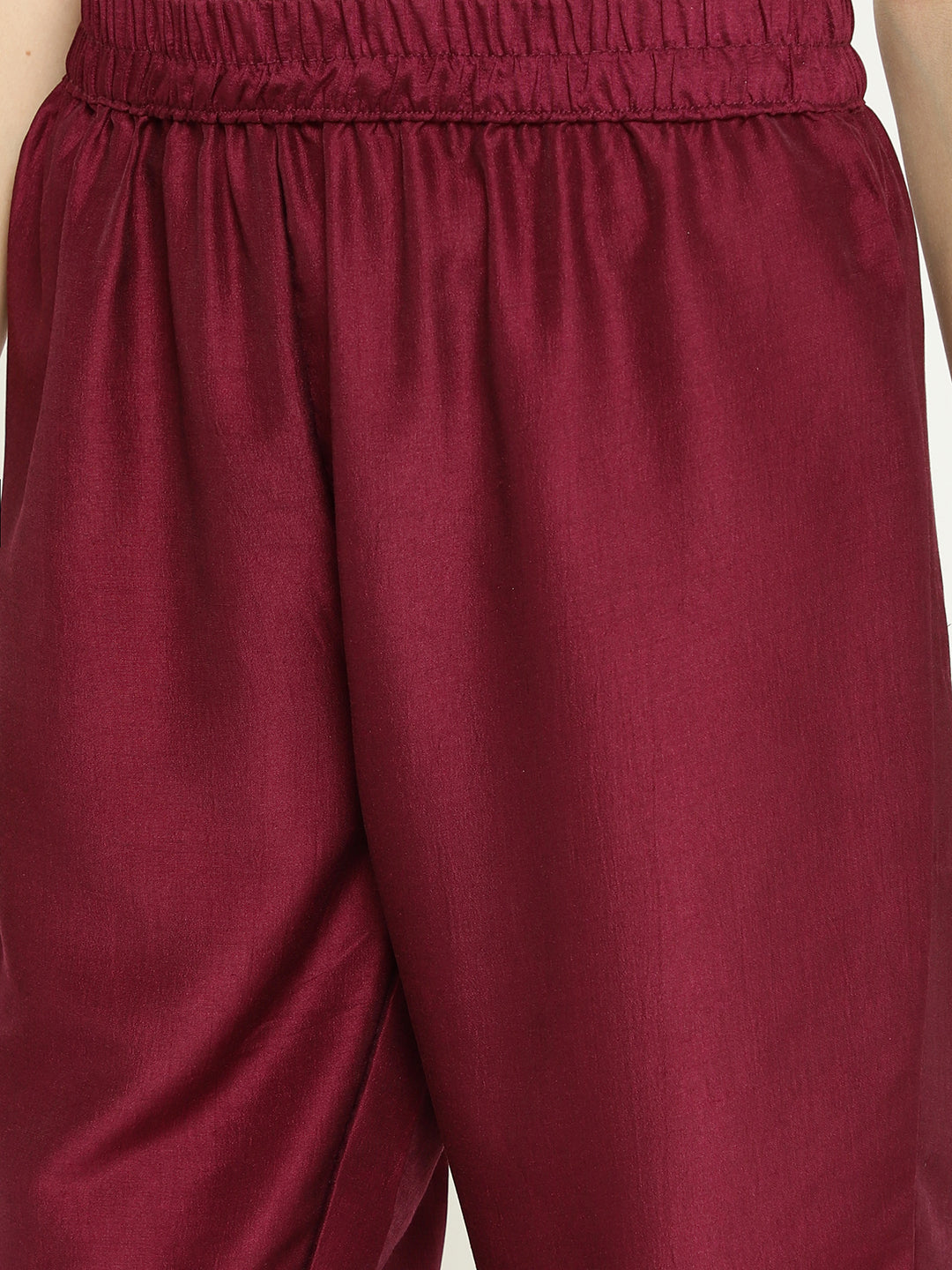 Wine Silk Kurta Set with Floral Organza Dupatta