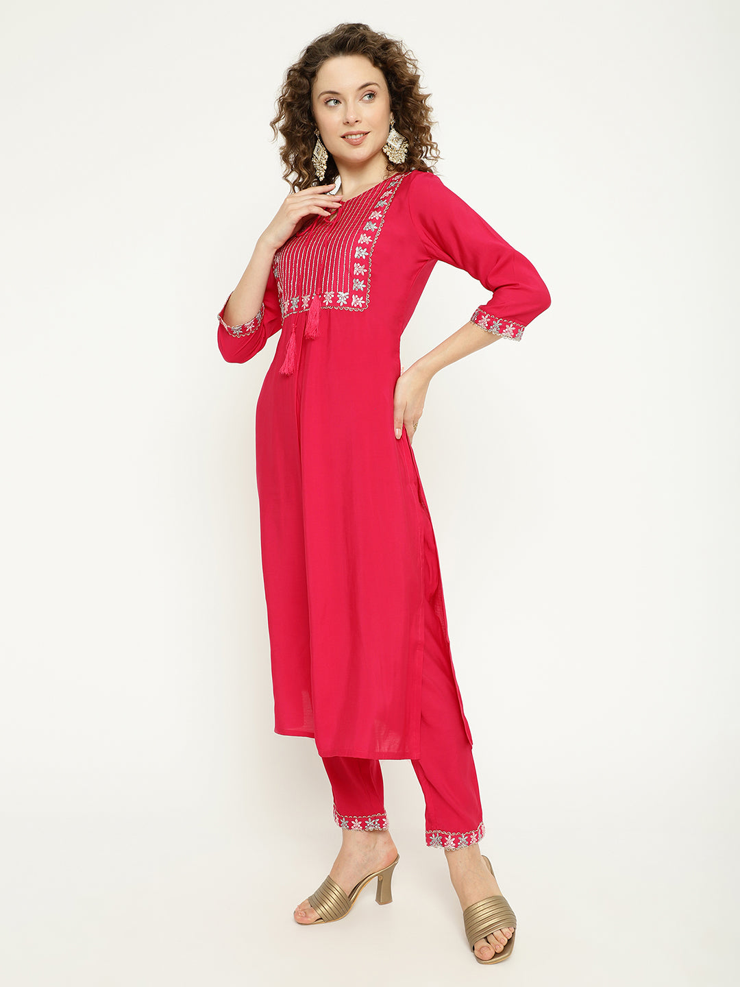 Pink Silk Kurta Set with Floral Organza Dupatta