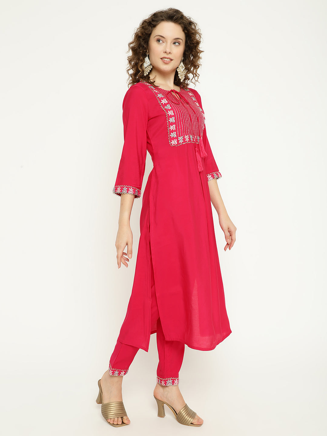 Pink Silk Kurta Set with Floral Organza Dupatta