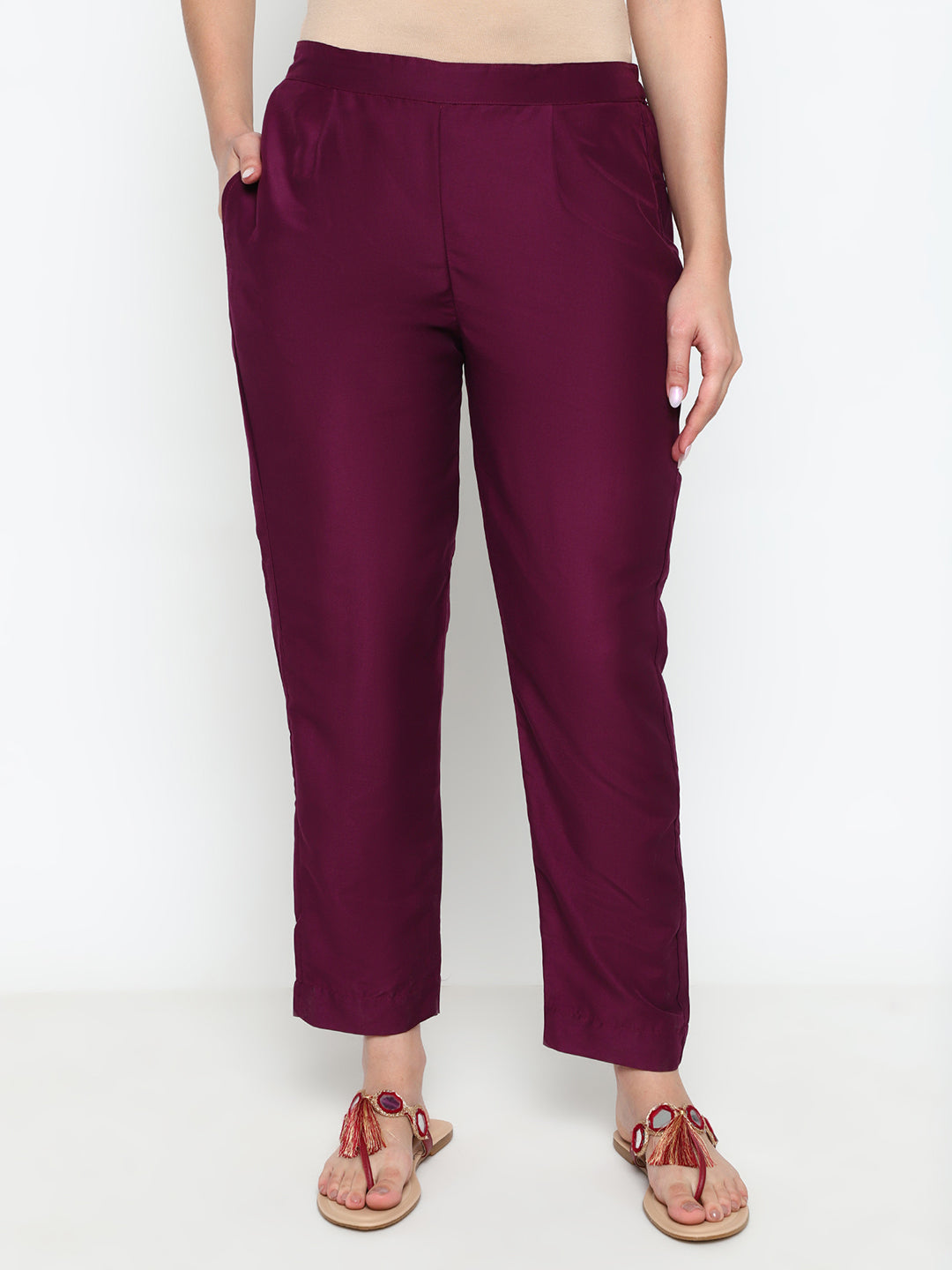 Wine Purple Chinnon Kurta Pant Set with Dupatta