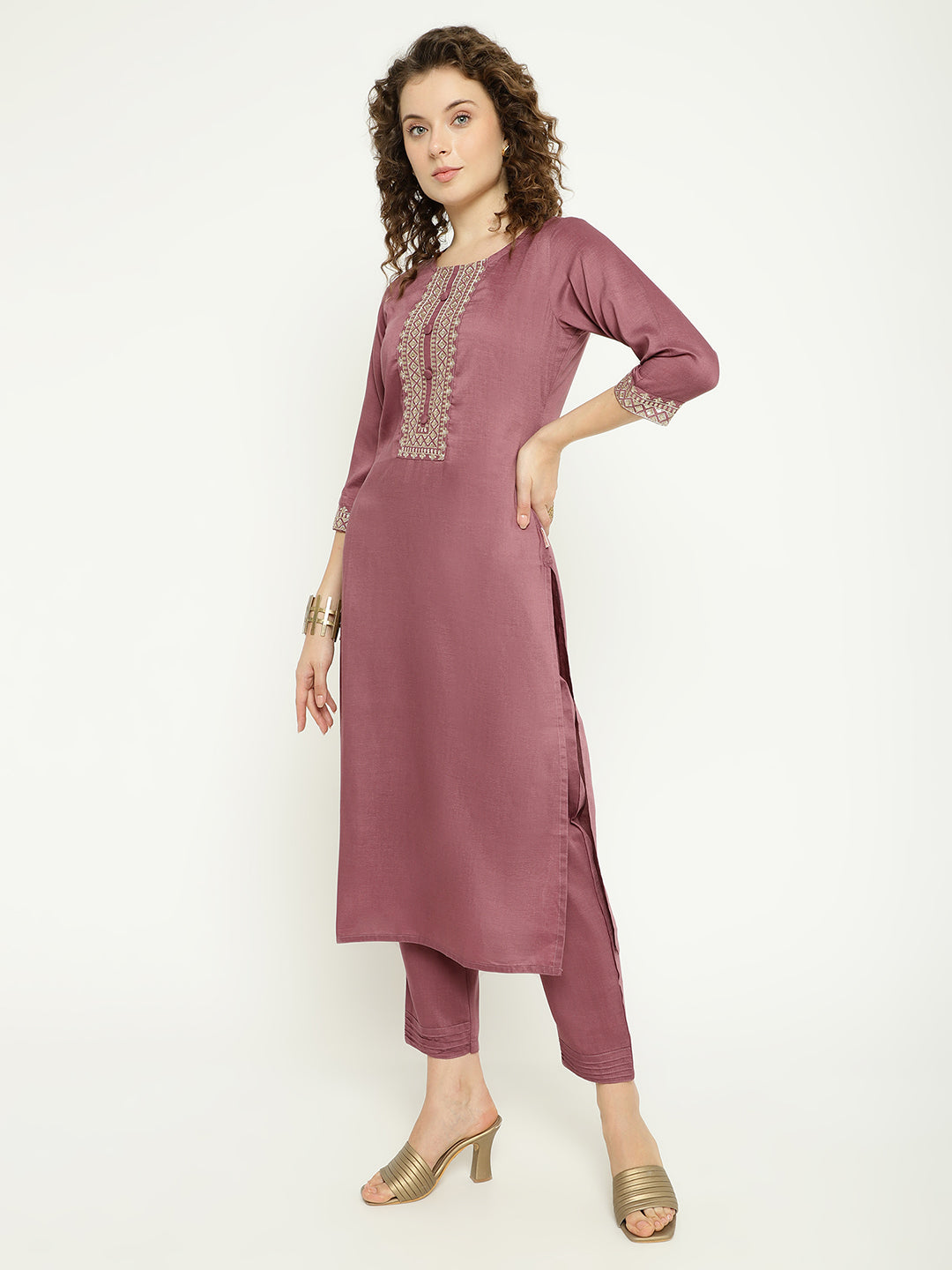 Chinnon Kurta Pant Set with Woven Dupatta