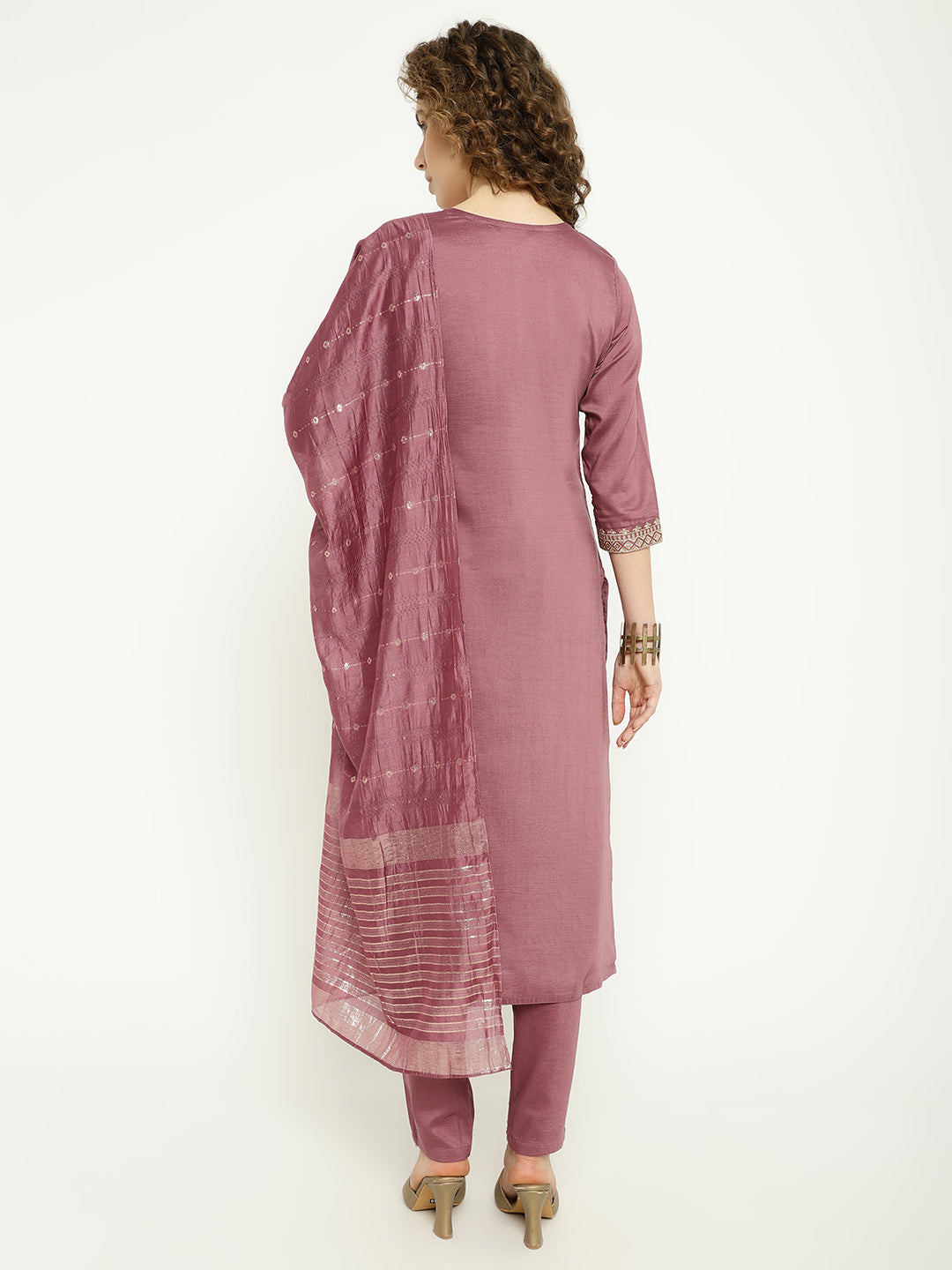 Chinnon Kurta Pant Set with Woven Dupatta