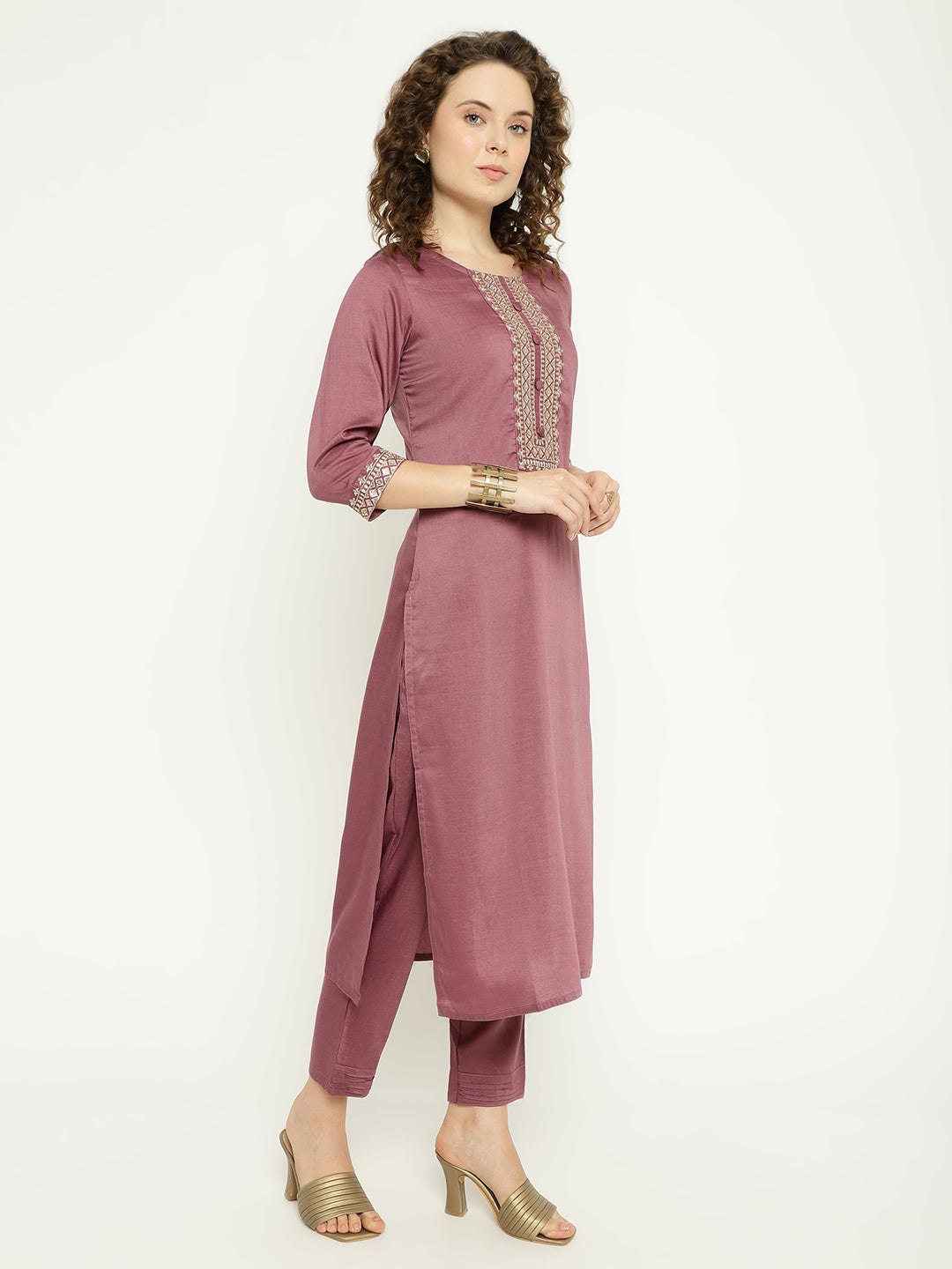 Chinnon Kurta Pant Set with Woven Dupatta