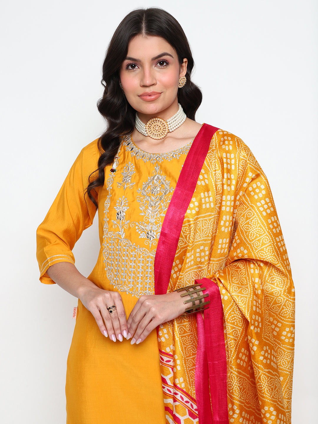 Yellow Viscose Blend Kurta Pant Set with Printed Tassel Dupatta