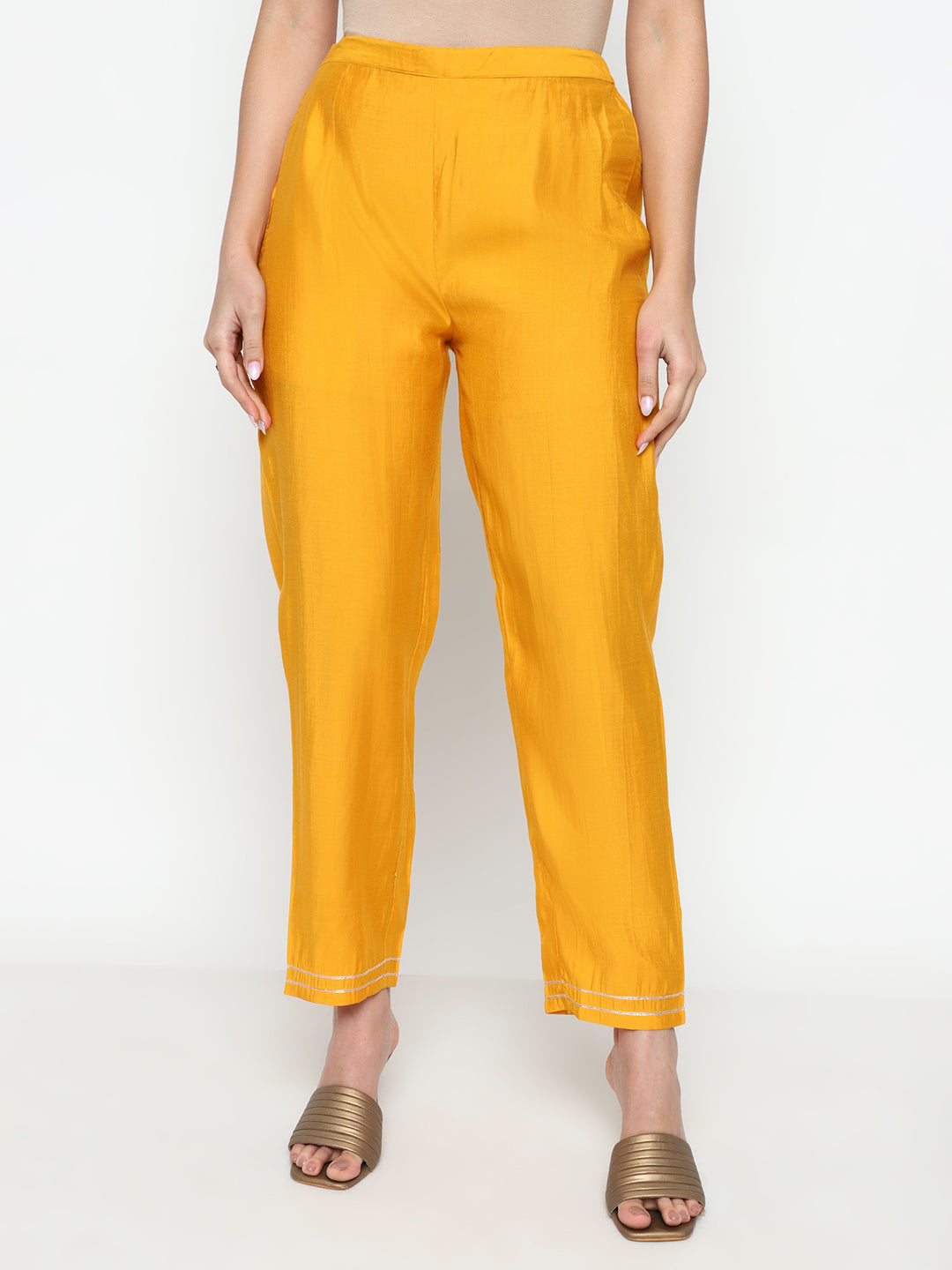 Yellow Viscose Blend Kurta Pant Set with Printed Tassel Dupatta
