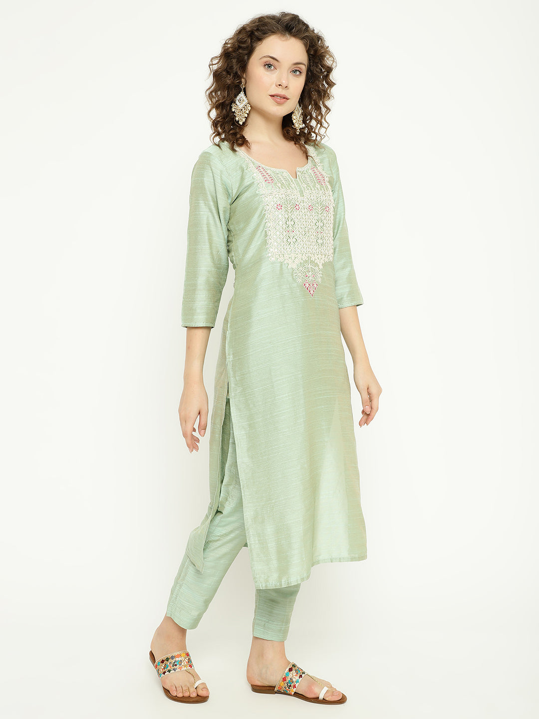 Embroidered Magic Cotton Kurta Pant Set with Dupatta