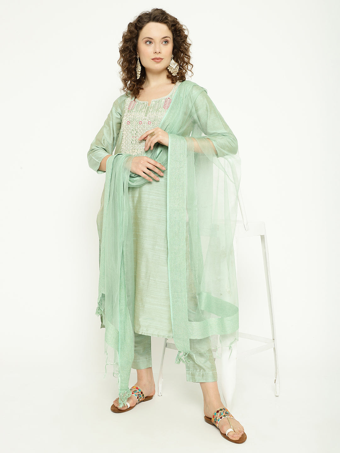 Embroidered Magic Cotton Kurta Pant Set with Dupatta