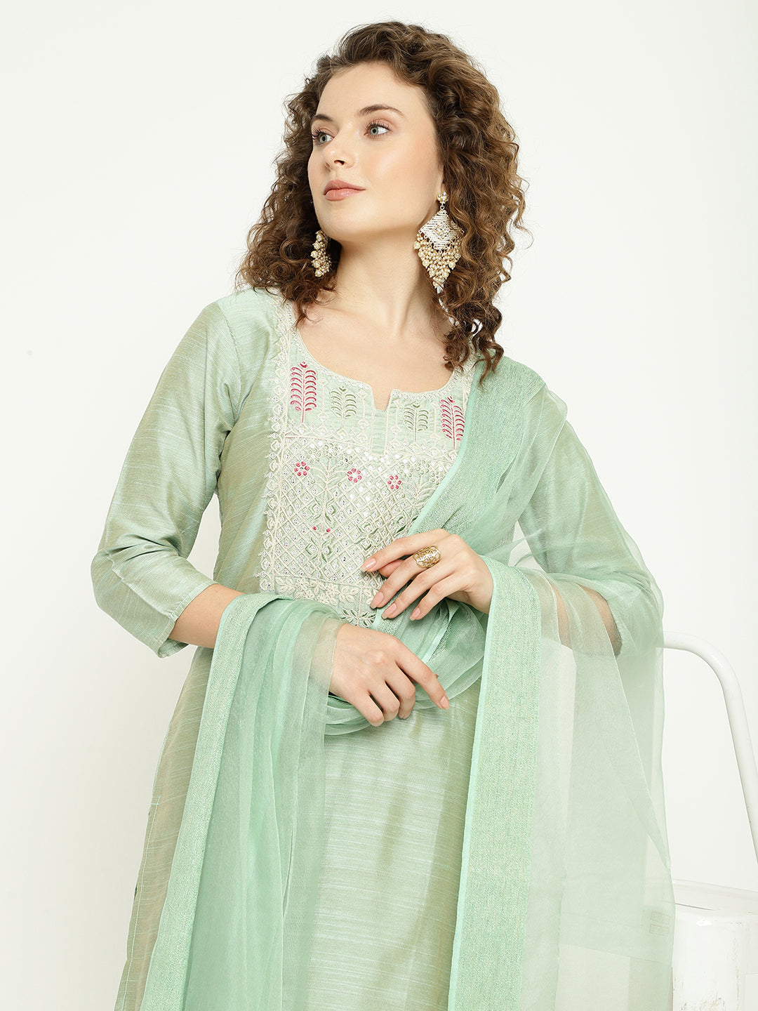 Embroidered Magic Cotton Kurta Pant Set with Dupatta