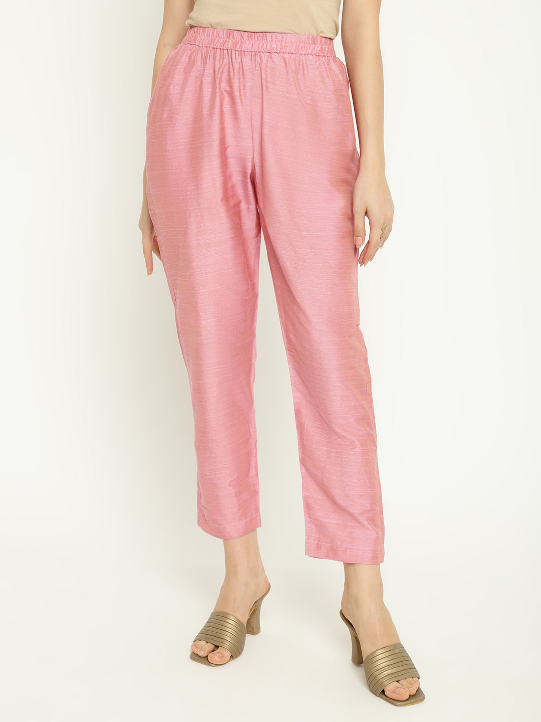 Pink Magic Cotton Embroidered Kurta Pant Set with Organza Dupatta