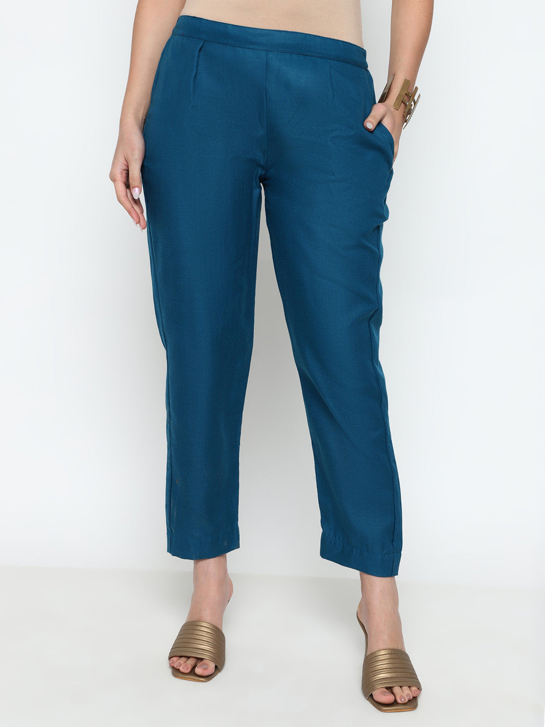 Teal Blue Magic Cotton Embroidered Kurta Pant Set with Dupatta
