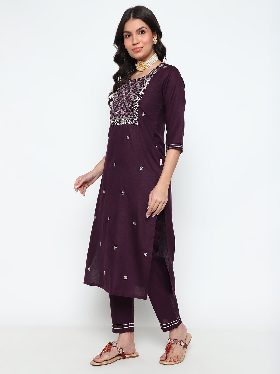 Wine Magic Cotton Kurta Set with Dupatta