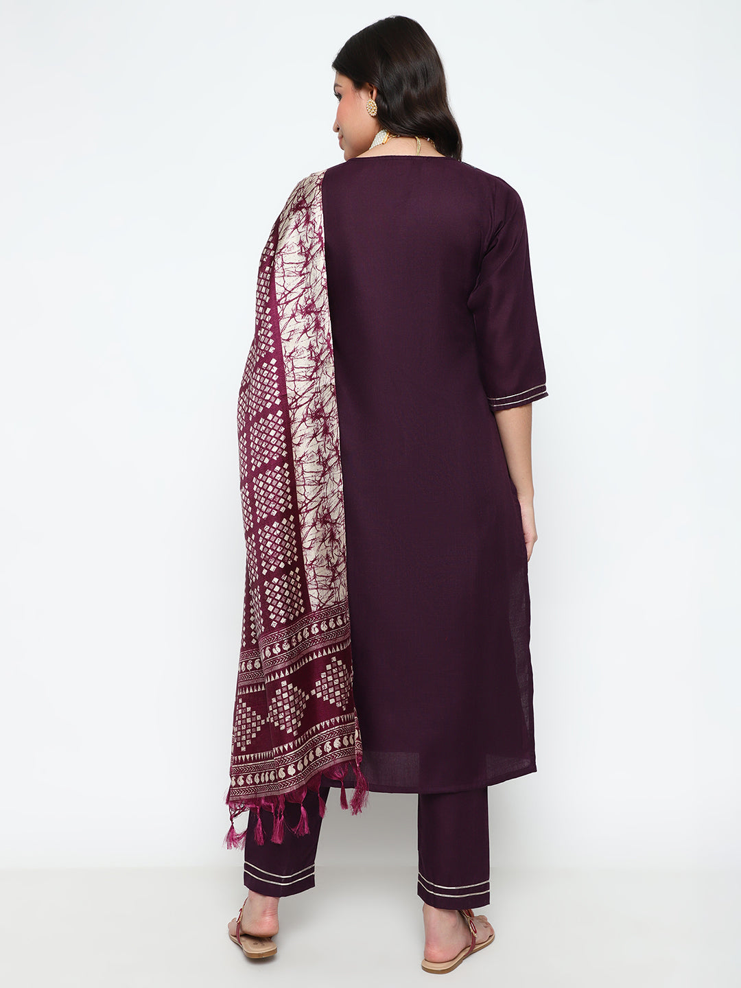 Wine Magic Cotton Kurta Set with Dupatta