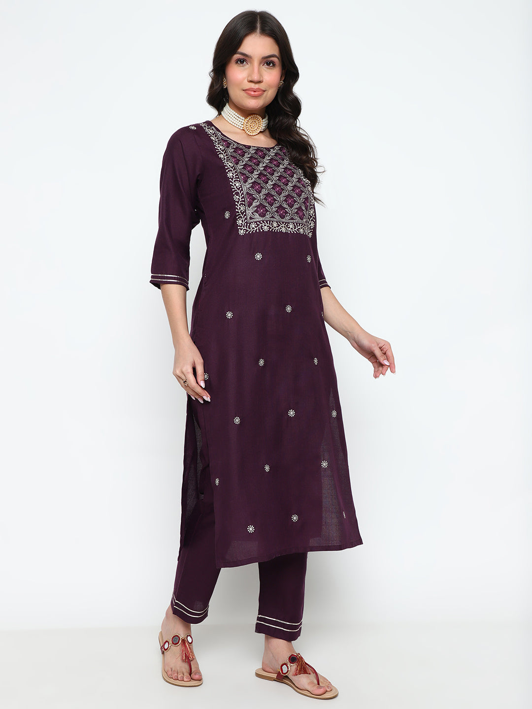 Wine Magic Cotton Kurta Set with Dupatta