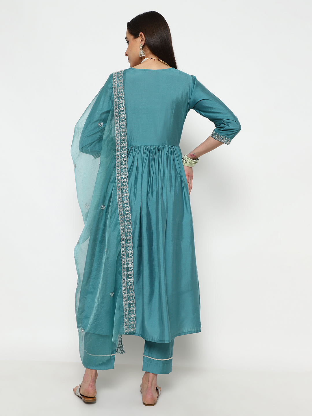 Teal Chanderi Kurta Set with Dupatta