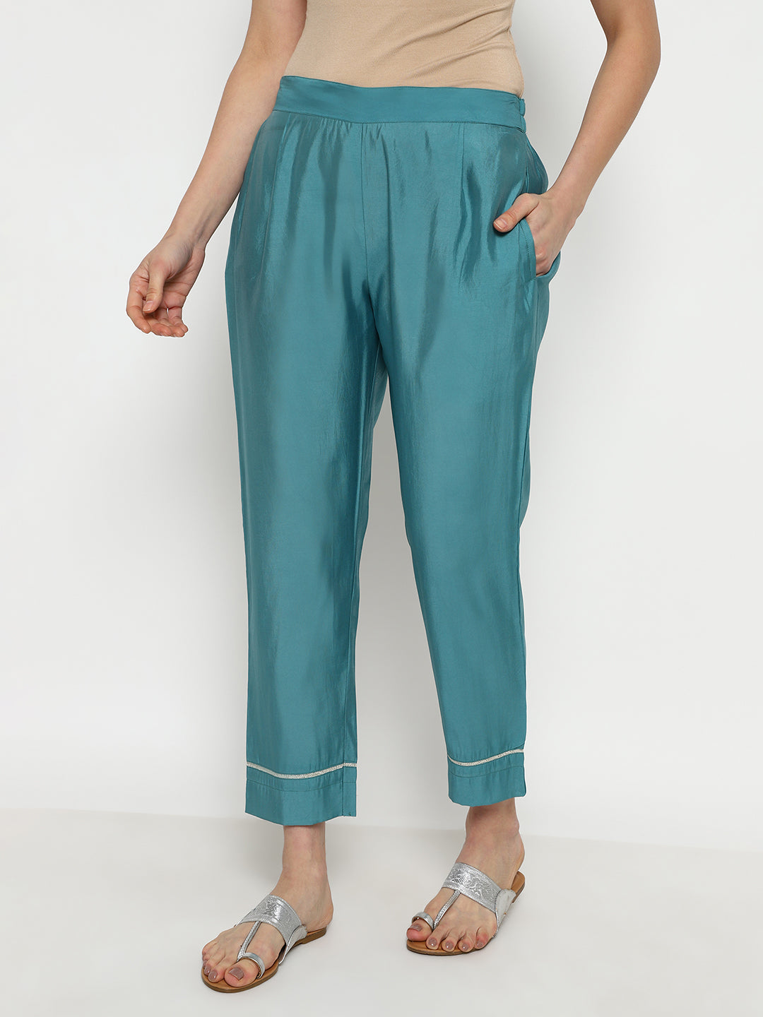 Teal Chanderi Kurta Set with Dupatta
