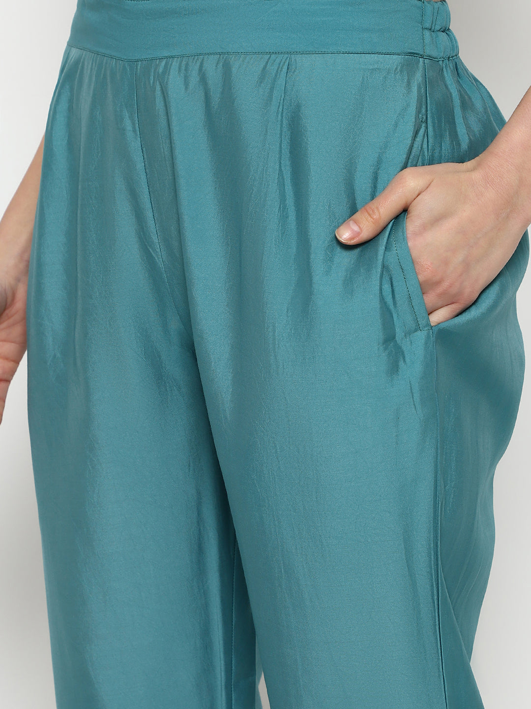 Teal Chanderi Kurta Set with Dupatta