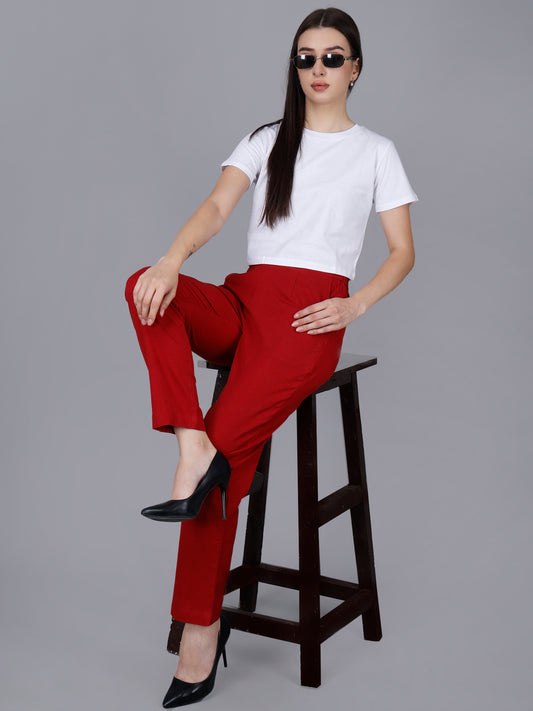 Crimson Red Cotton Pants