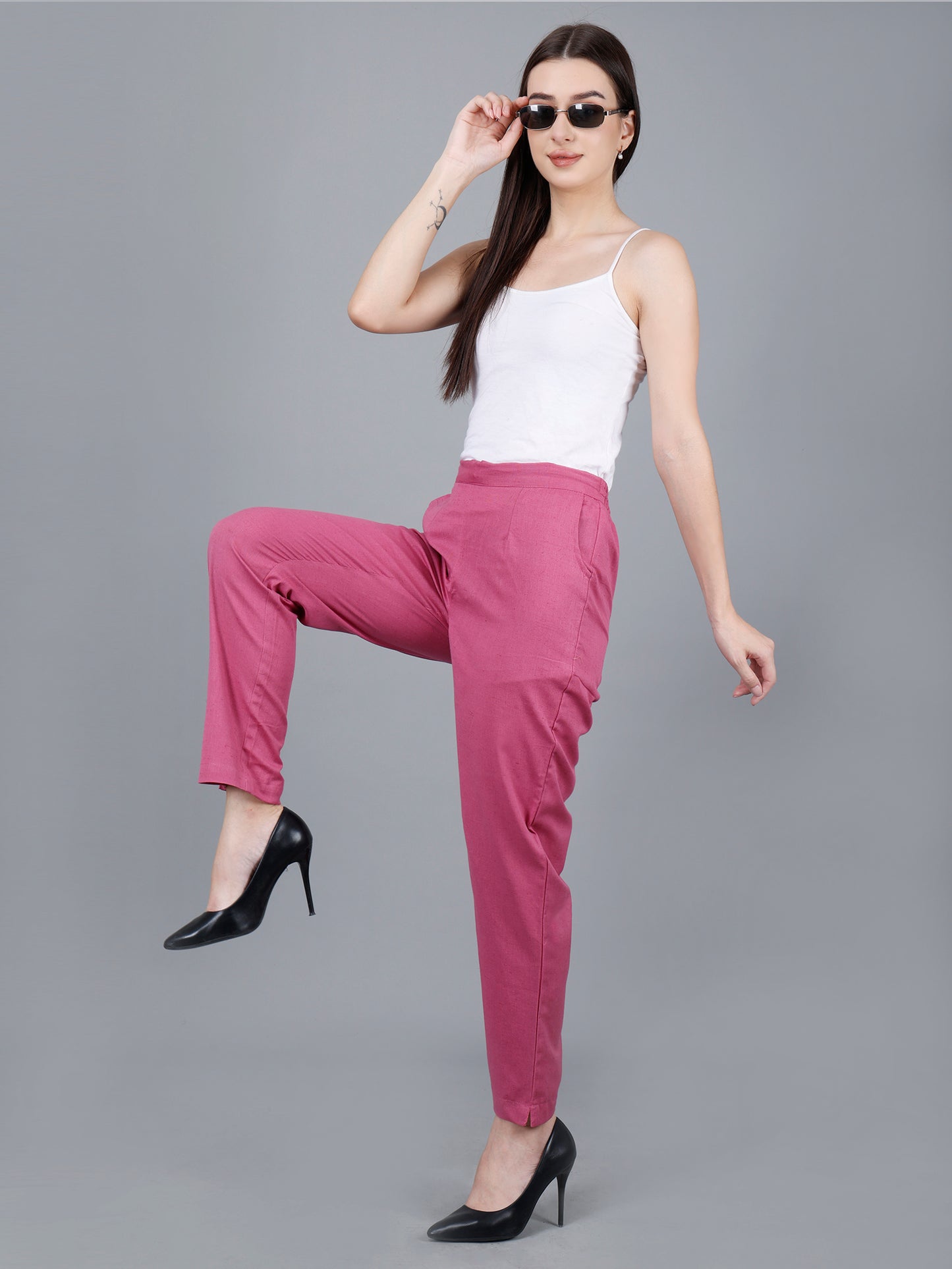 Rose Pink Straight Cotton Pants