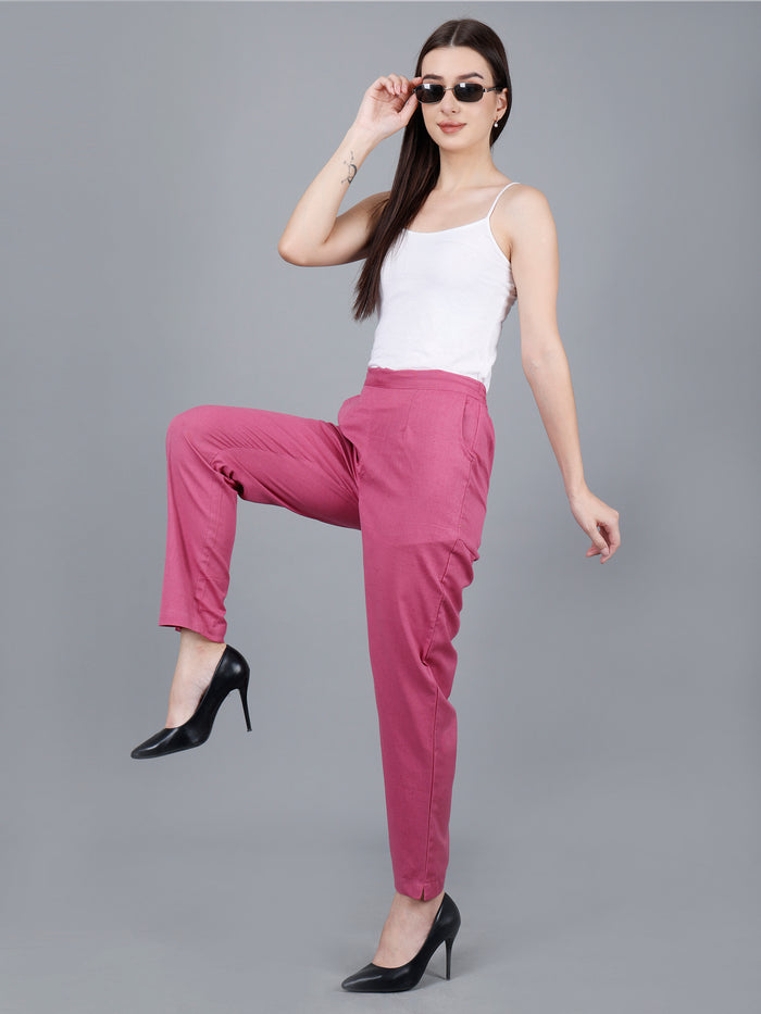 Rose Pink Straight Cotton Pants